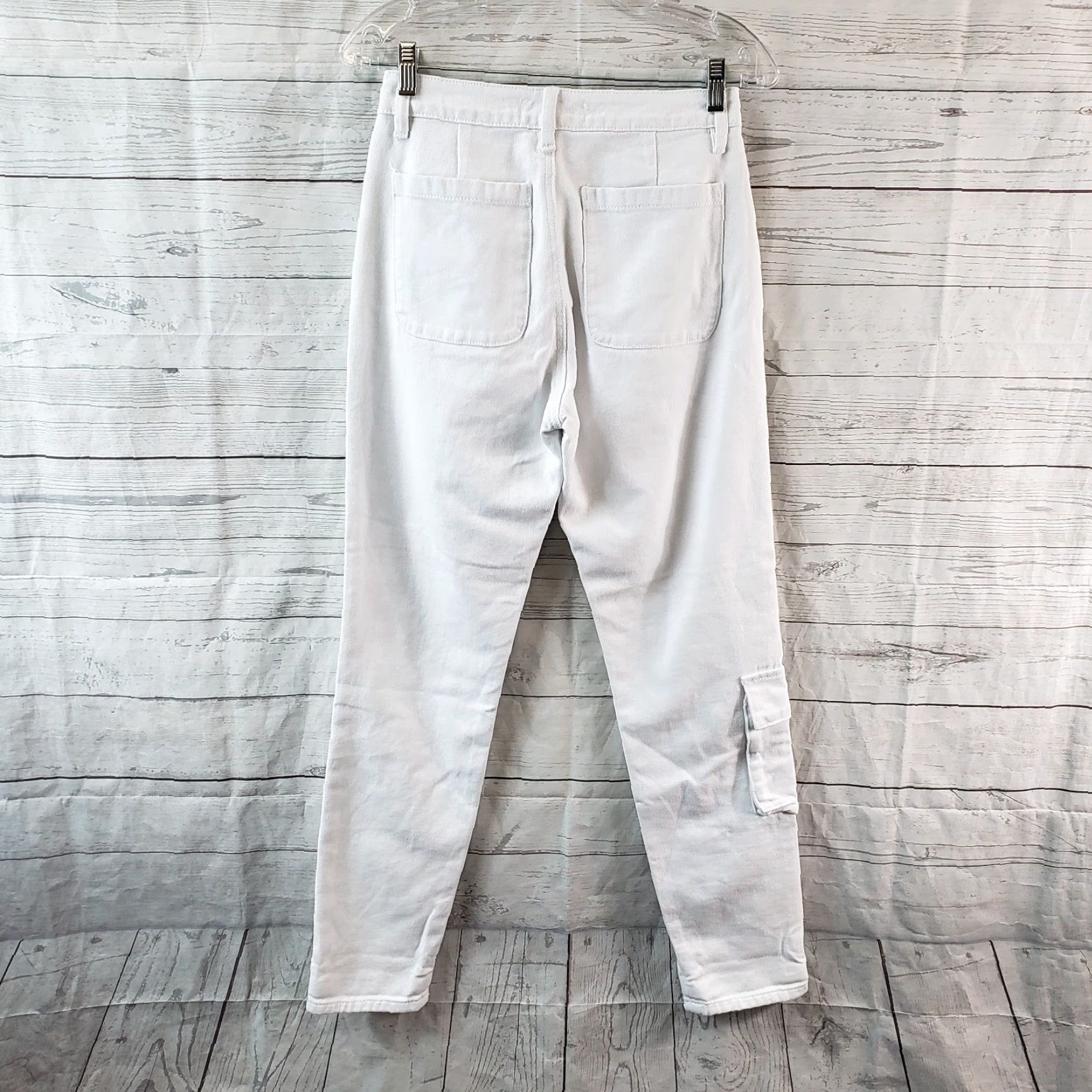Vintage Kancan Womens High Rise Jeans Sz 24 White Distressed Cargo Pocket Denim 29.5in Inseam Womens Size 42" / US 20 - 3 Thumbnail