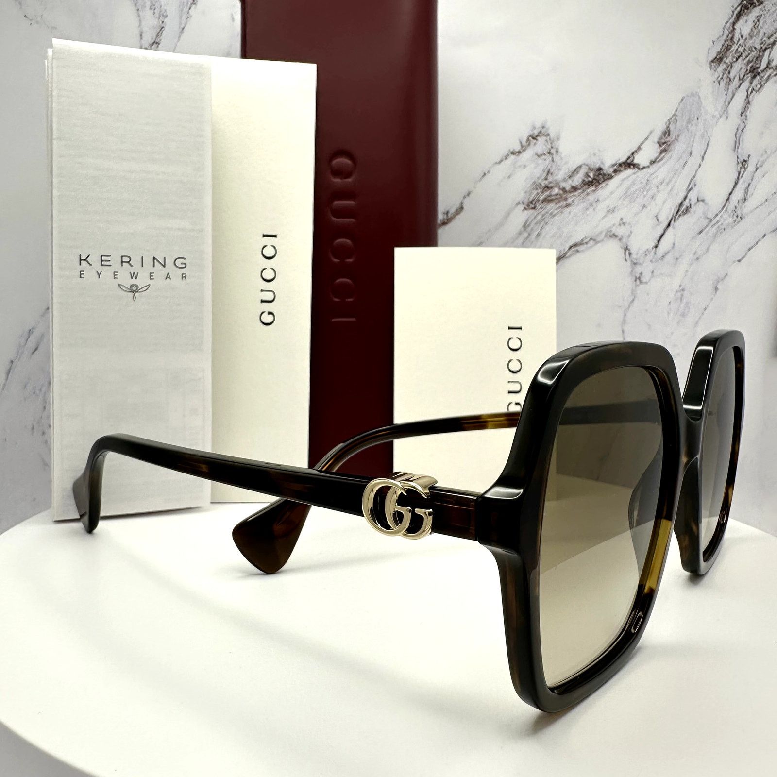 Gucci New GUCCI Sunglasses Brown Square Gold Metal GG Logo Size ONE SIZE - 14 Thumbnail