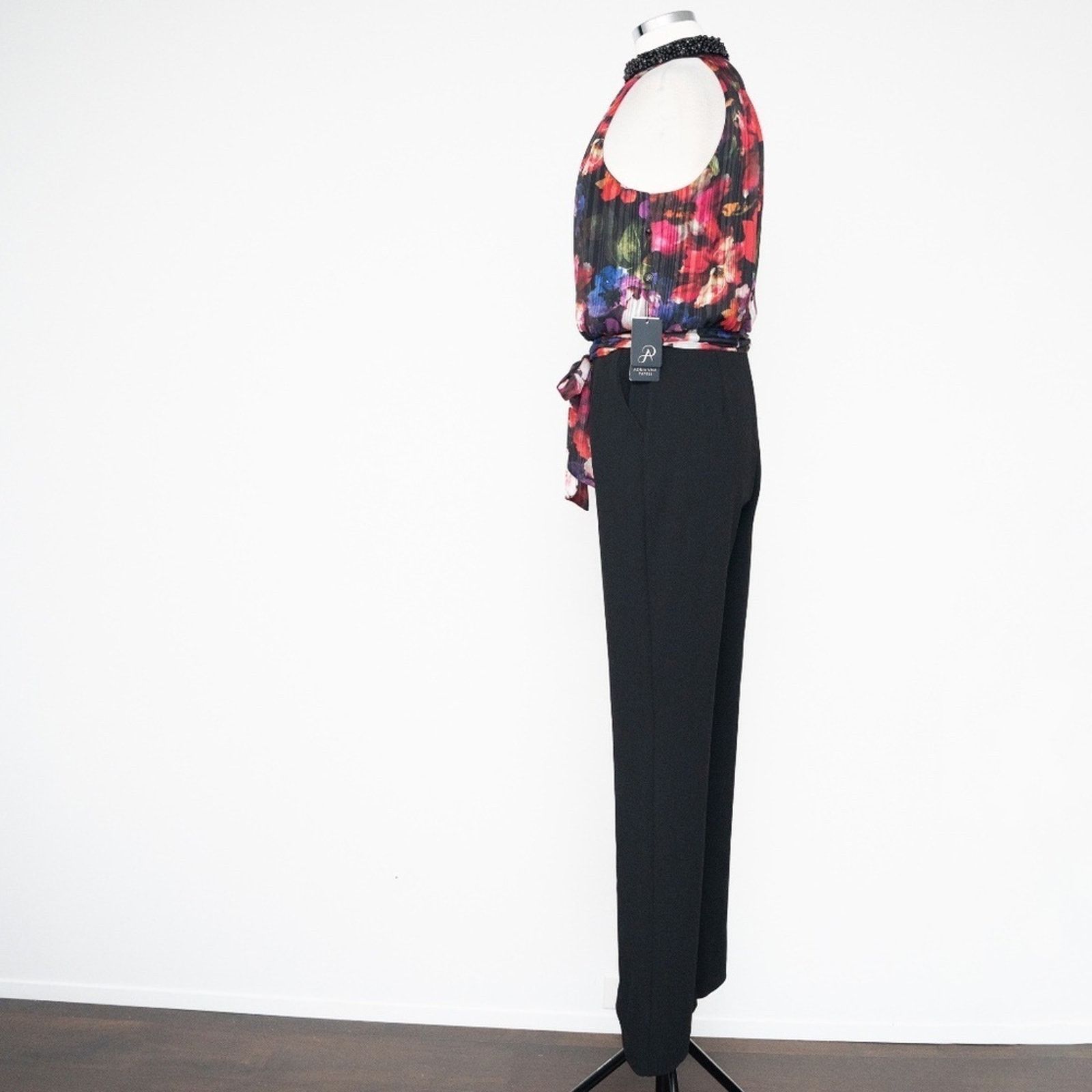 Adrianna Papell Adrianna Papell. Jeweled Mock Neck Floral Halter Jumpsuit. Size 28" / US 6 / IT 42 - 5 Thumbnail