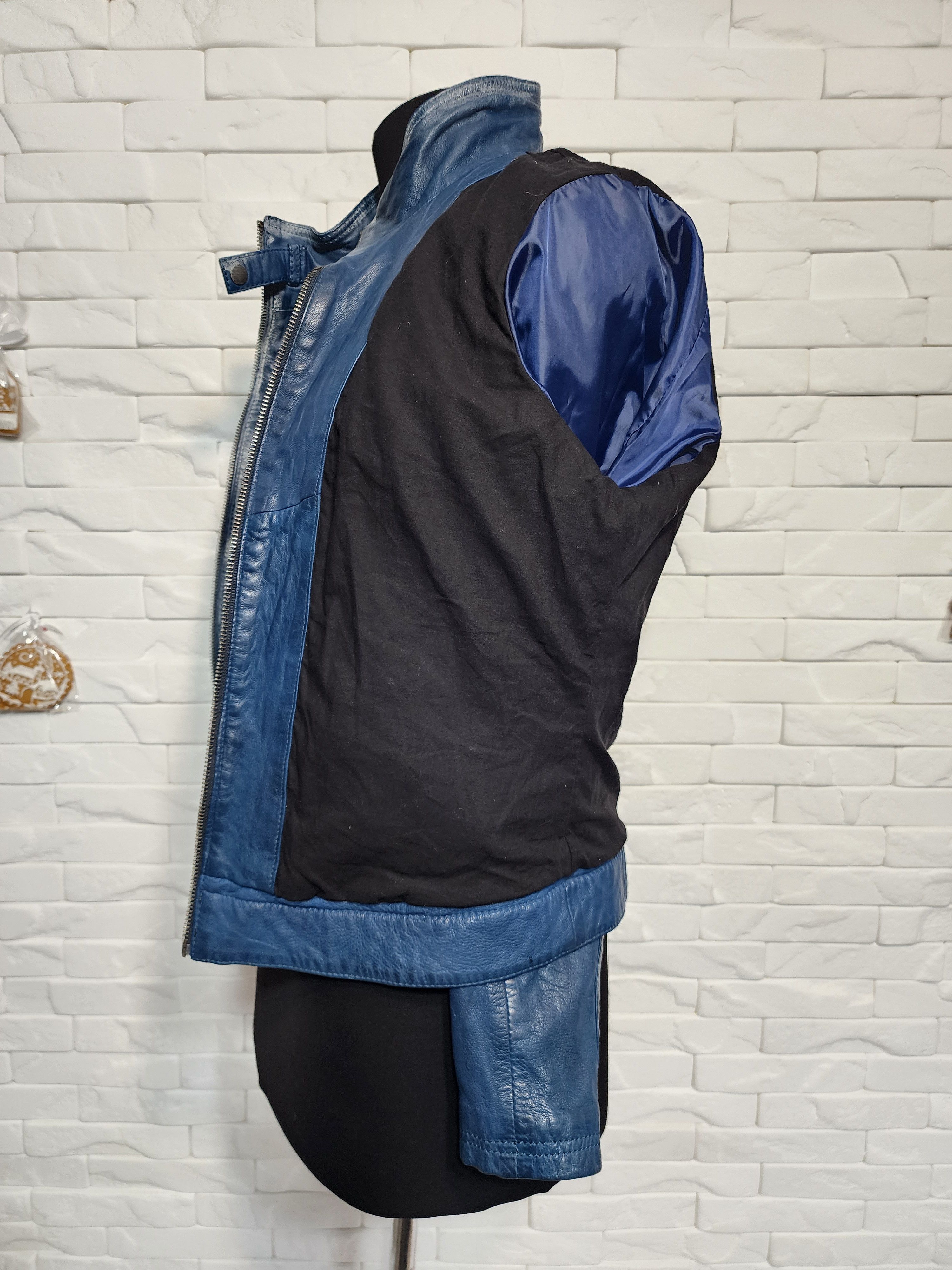 Other Blue Leather Jacket, Metal Zipper, Women's Size Size L / US 10 / IT 46 - 10 Thumbnail