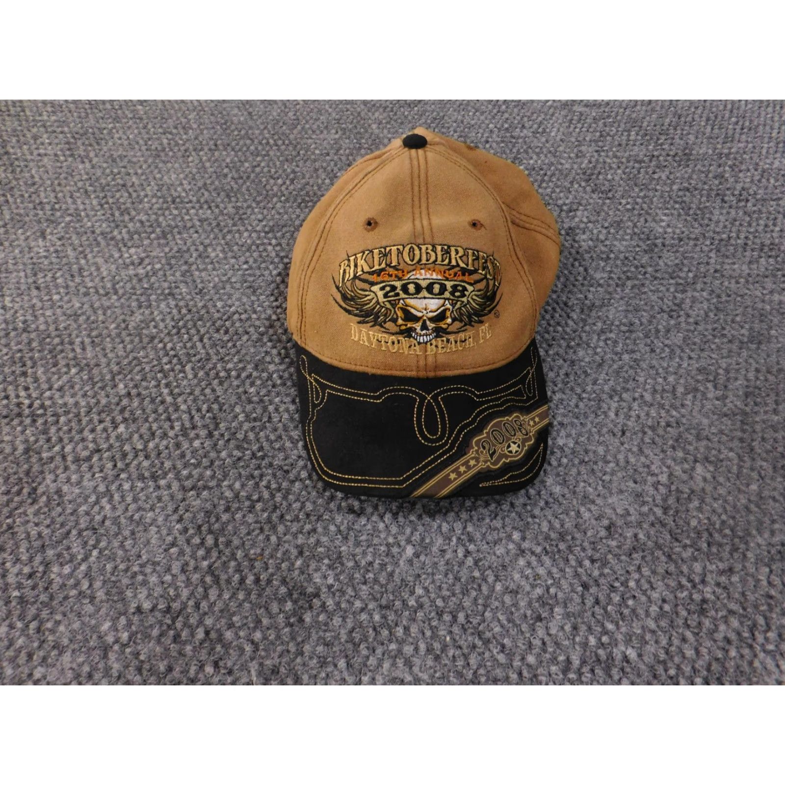 Vintage VINTAGE Biketoberfest Hat Cap Strap Back Brown Black Embroidered Daytona Beach 2008 Mens Size ONE SIZE - 4 Thumbnail