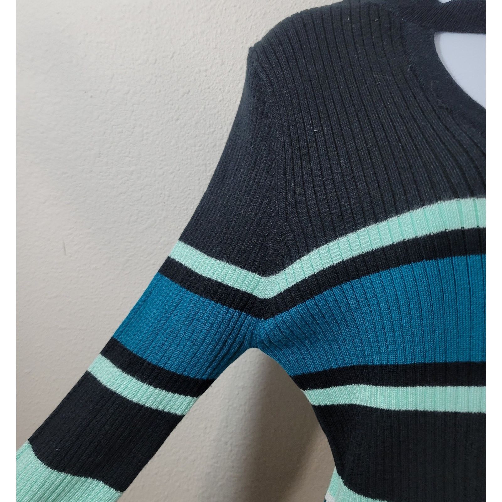 Other No Boundaries Black Blue Teal Striped Knitted Top 2XG 19 Size L / US 10 / IT 46 - 5 Thumbnail