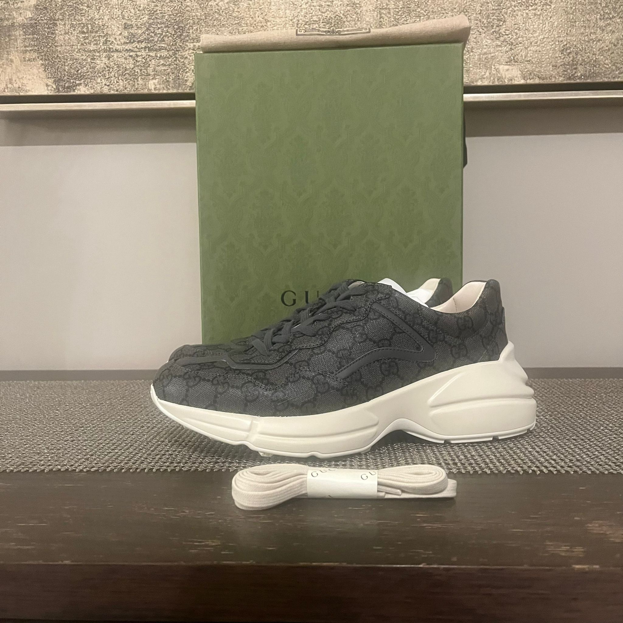 Gucci o1rshd1 Rython GG Monogram Sneaker in Grey/Black Size US 9 / EU 42 - 2 Thumbnail