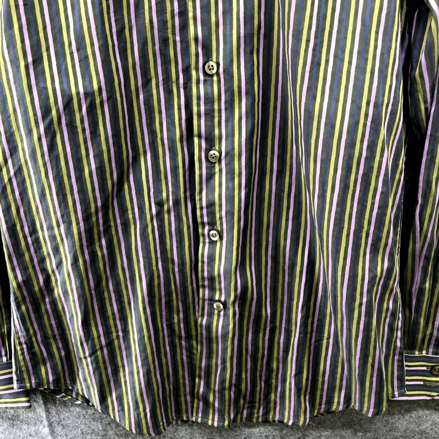 Gap GAP Dress Shirt Mens S 14-14.5 Purple Green Stripe Button Up Long Sleeve Cotton Size 36R - 4 Thumbnail