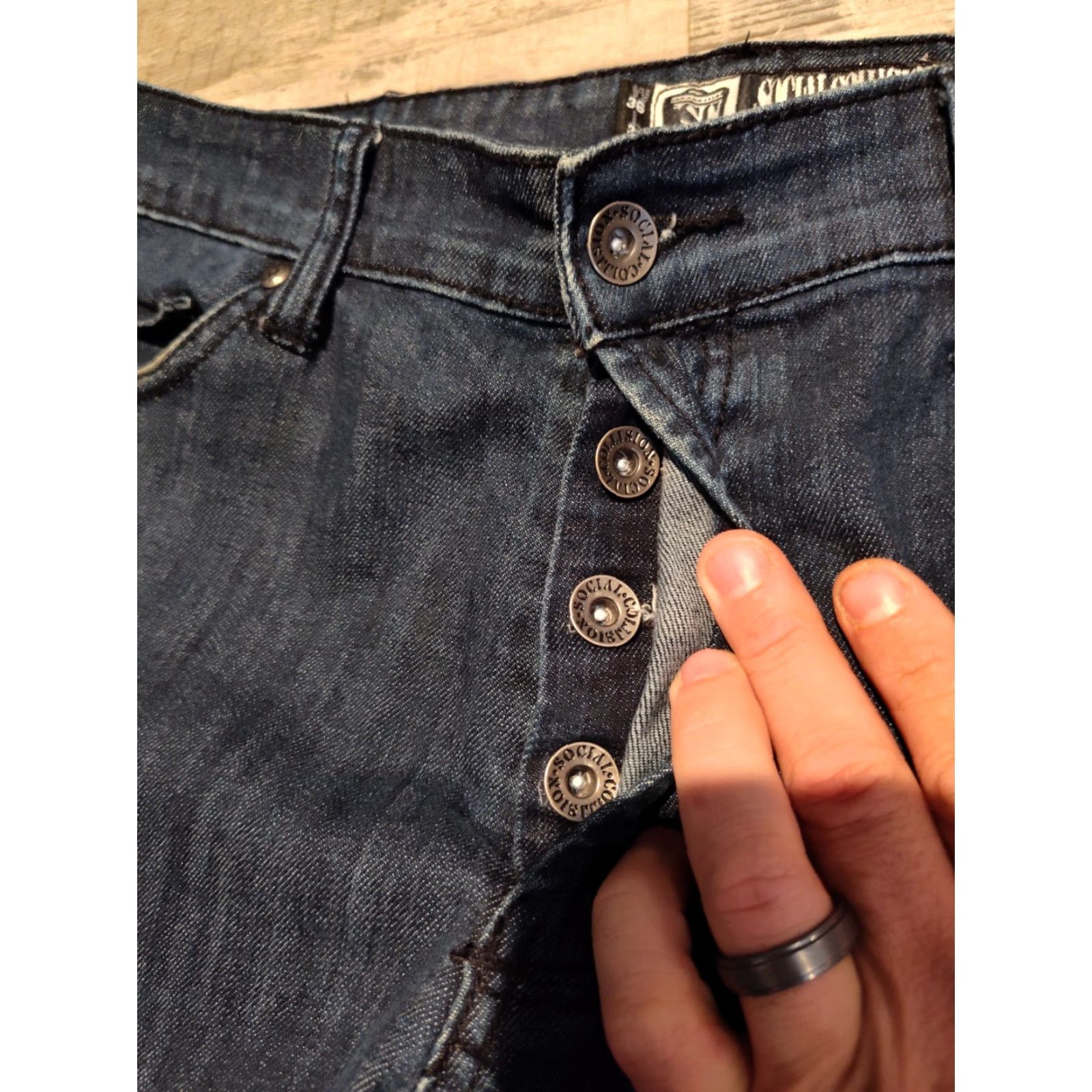 Vintage VINTAGE Social Collision Indie Fit Men's Blue Jeans Straight Stretch 36x30 Denim Dark Wash Casual Pants Size US 36 / EU 52 - 5 Thumbnail