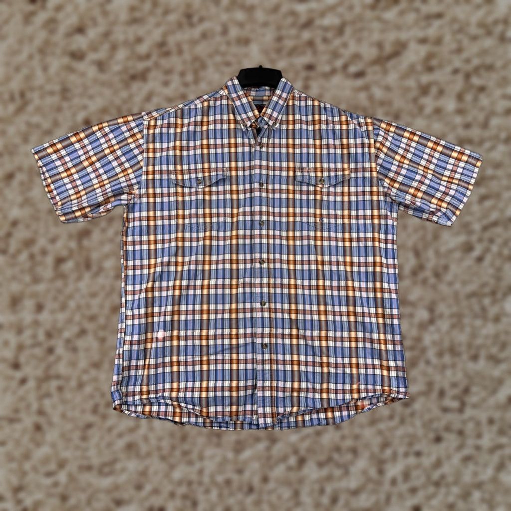 Roper Roper Shirt Mens XL Blue Plaid Button-Up Short Sleeve Western Shirt Size US XL / EU 56 / 4 - 1 Thumbnail
