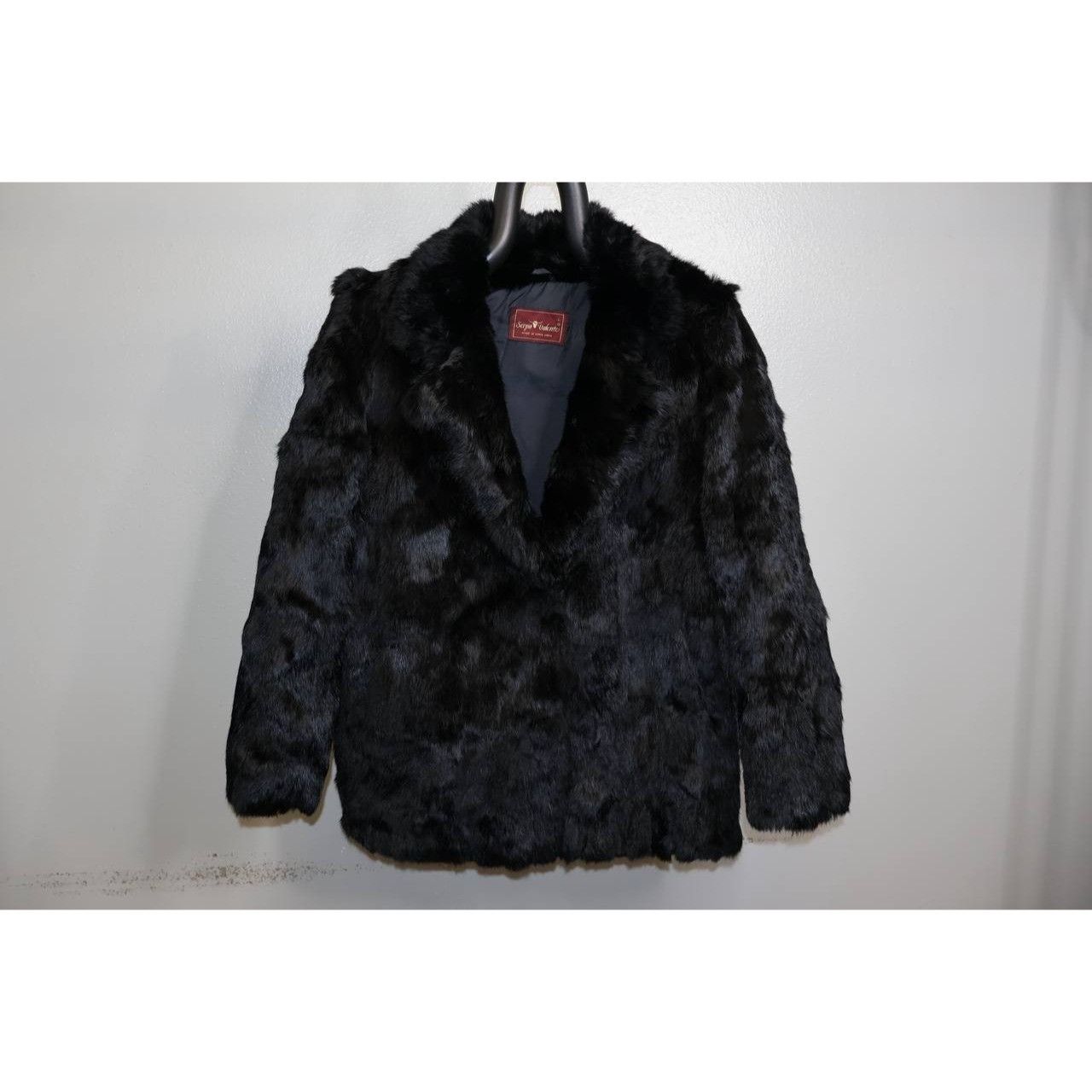 Vintage Vintage Sergio Valente Rabbit Fur Coat Black Overcoat Size L / US 10 / IT 46 - 1 Thumbnail