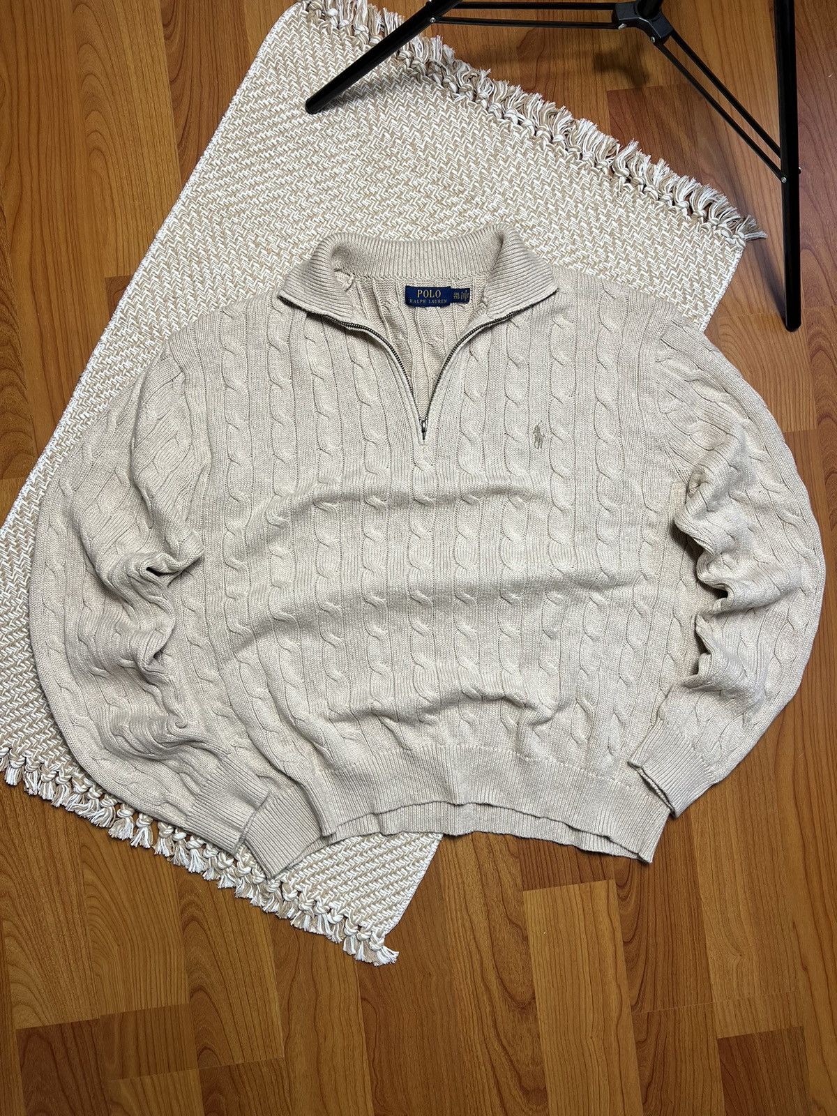 Vintage polo golf Ralph Lauren full zip sale lambs wool cable knit sweater size M