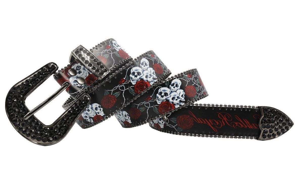 Japanese Brand × Vintage Retro skull skeleton roses western rhinestone studded belt Size ONE SIZE - 2 Thumbnail