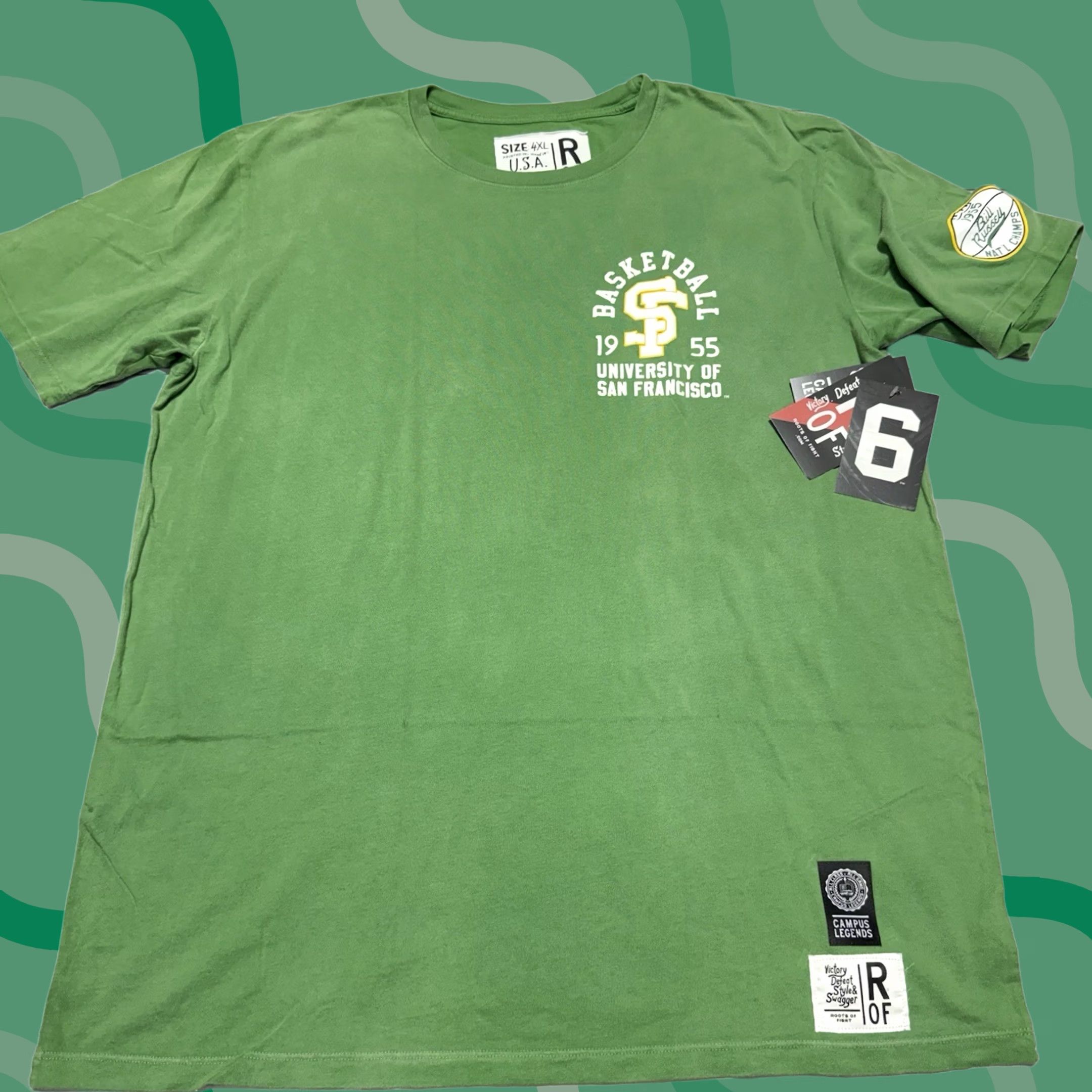 Roots VINTAGE Roots of Fight Bill Russell T-Shirt 4XL Green 1955 San Francisco Basketball NWT Size US XXL / EU 58 / 5 - 1 Thumbnail
