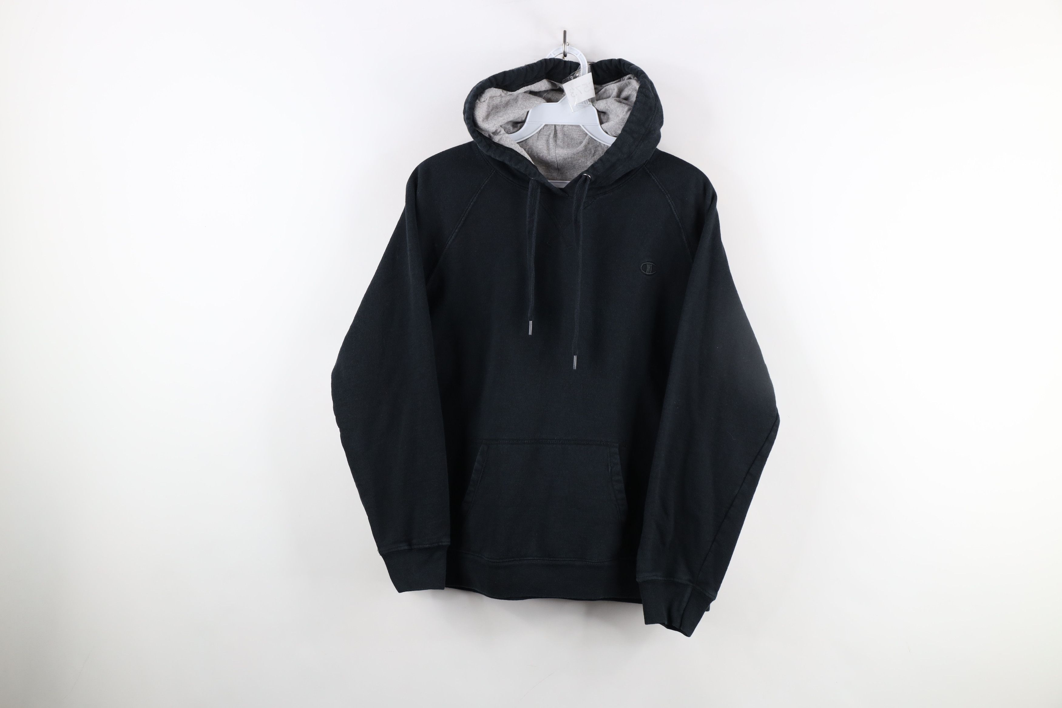 Vintage Champion Faded Classic Logo Hoodie Sweatshirt Black