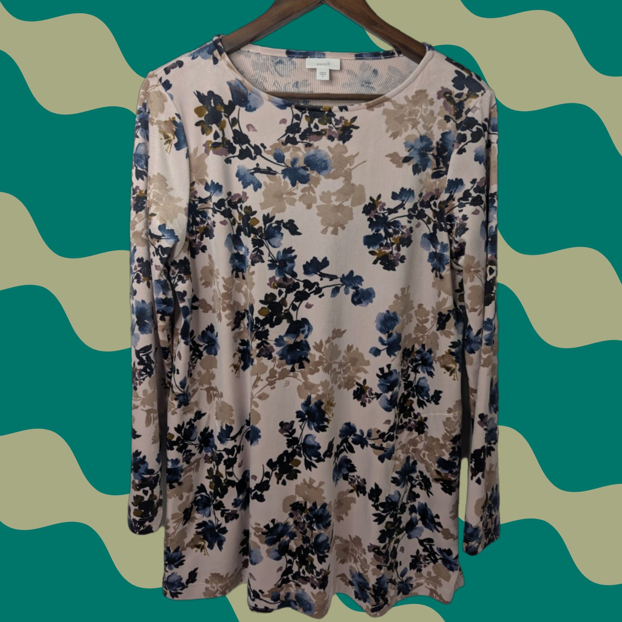 J. Jill J. Jill Pullover Long Sleeve Tunic Top M Dusty Rose Blue Floral Velour Women Shirt Size M / US 6-8 / IT 42-44 - 1 Thumbnail