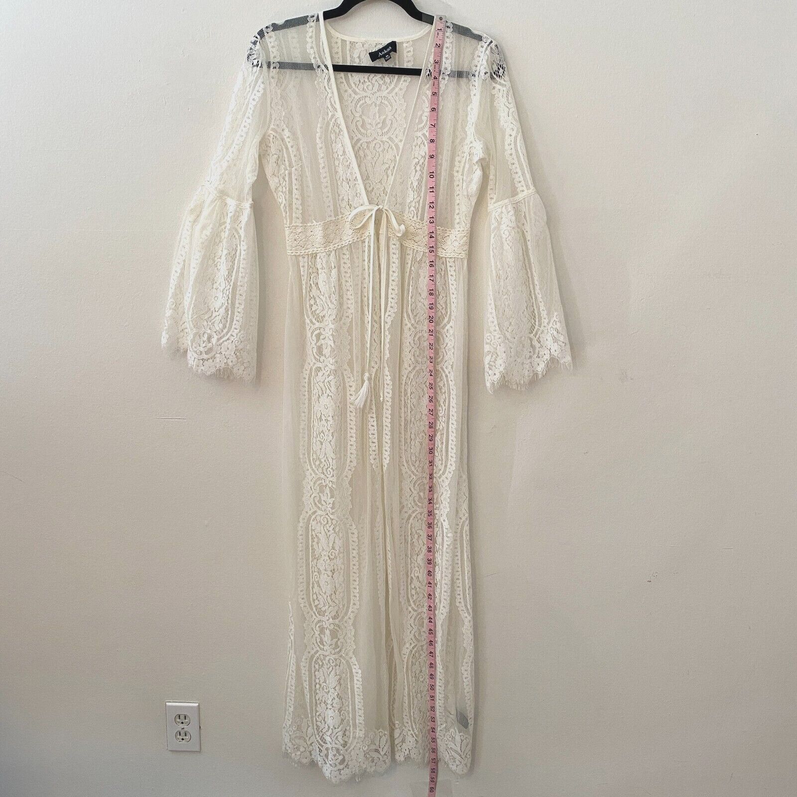 Other White Oval Shape Lace Maxi Kimono Flutter Sleeve Cover Up M Size M / US 6-8 / IT 42-44 - 5 Thumbnail