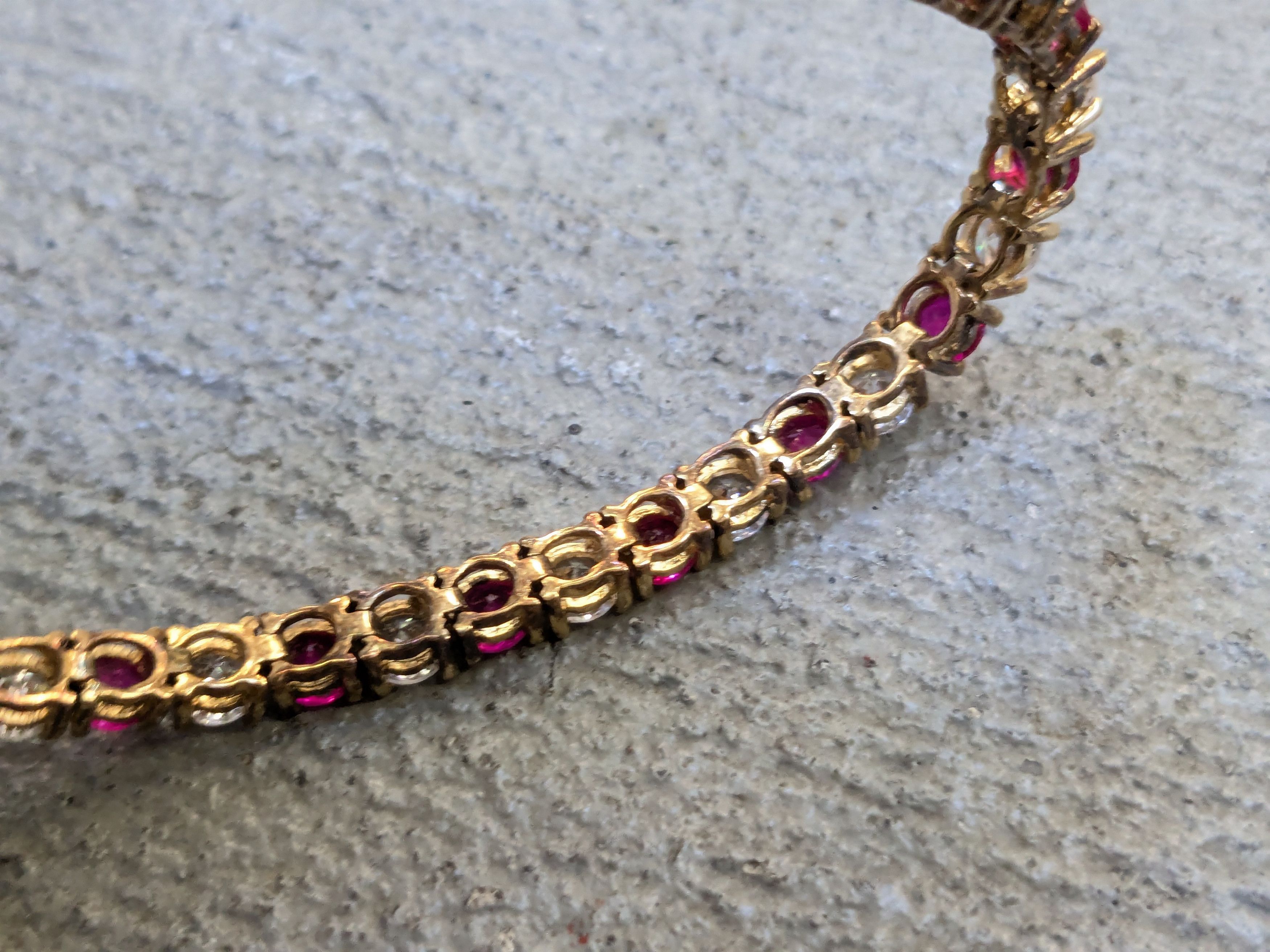 Jewelry Vintage Sterling Silver Bracelet 7.5" Red Ruby CZ Round Gold Size ONE SIZE - 8 Thumbnail