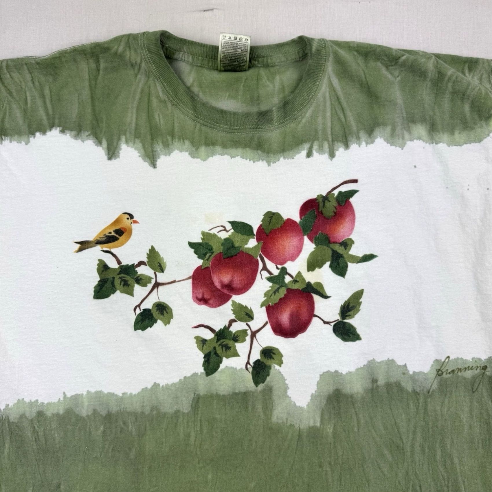 Fruit Of The Loom VINTAGE Fruit of the Loom T-Shirt 2XL Green Nature 90s Outdoor Apples Birds Animals Mens Size US XXL / EU 58 / 5 - 3 Thumbnail