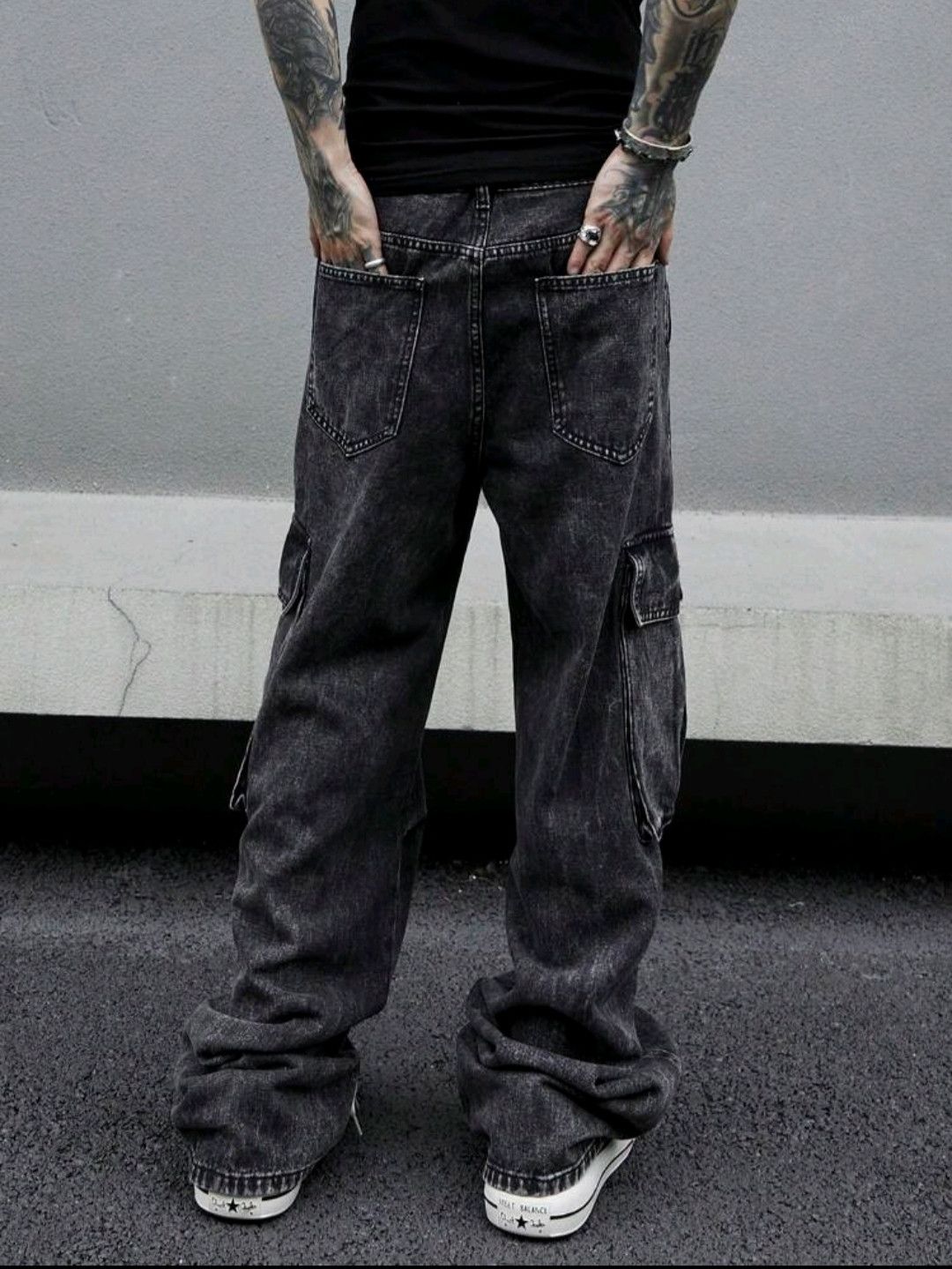 Japanese Brand × Jean Casual Flap Pocket Side Black Cargo Jeans sh Size US 35 - 2 Thumbnail