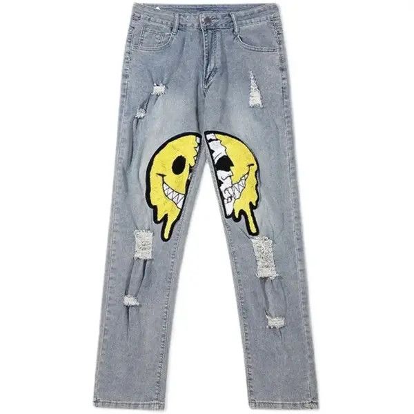 VIBE Asymmetric ripped jeans holes baggy y2k K pop Harajuku Size US 30 / EU 46 - 4 Thumbnail