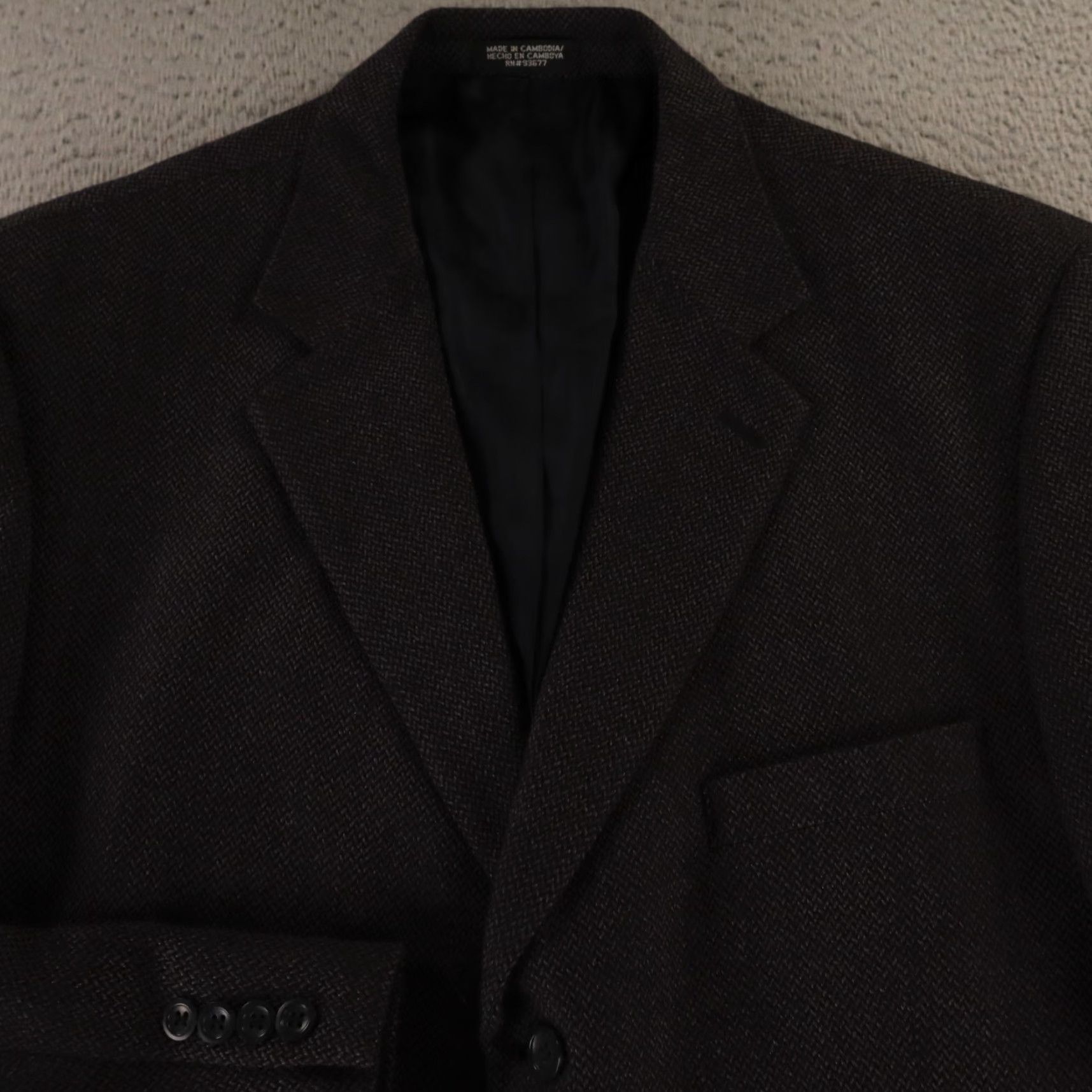 VINTAGE Stafford Blazer Mens 46R Tweed Herringbone Wool Cashmere 3-Button Notch Lapel Brown Gray Jacket Vintage 80s 90s City Preppy