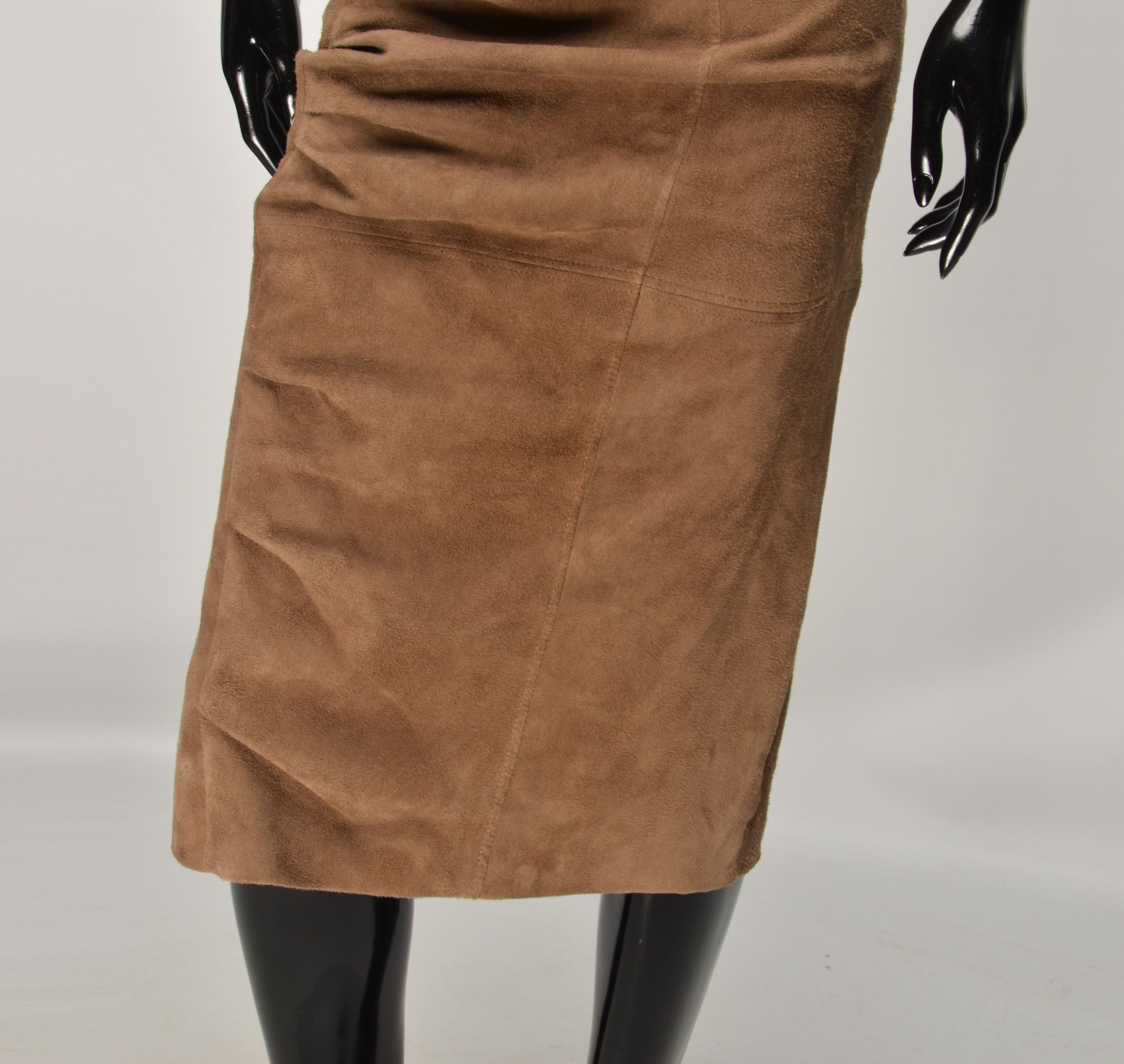 Brunello Cucinelli Brunello Cucinelli Brown Suede Pencil High Waist Skirt Size 27" / US 4 / IT 40 - 3 Thumbnail