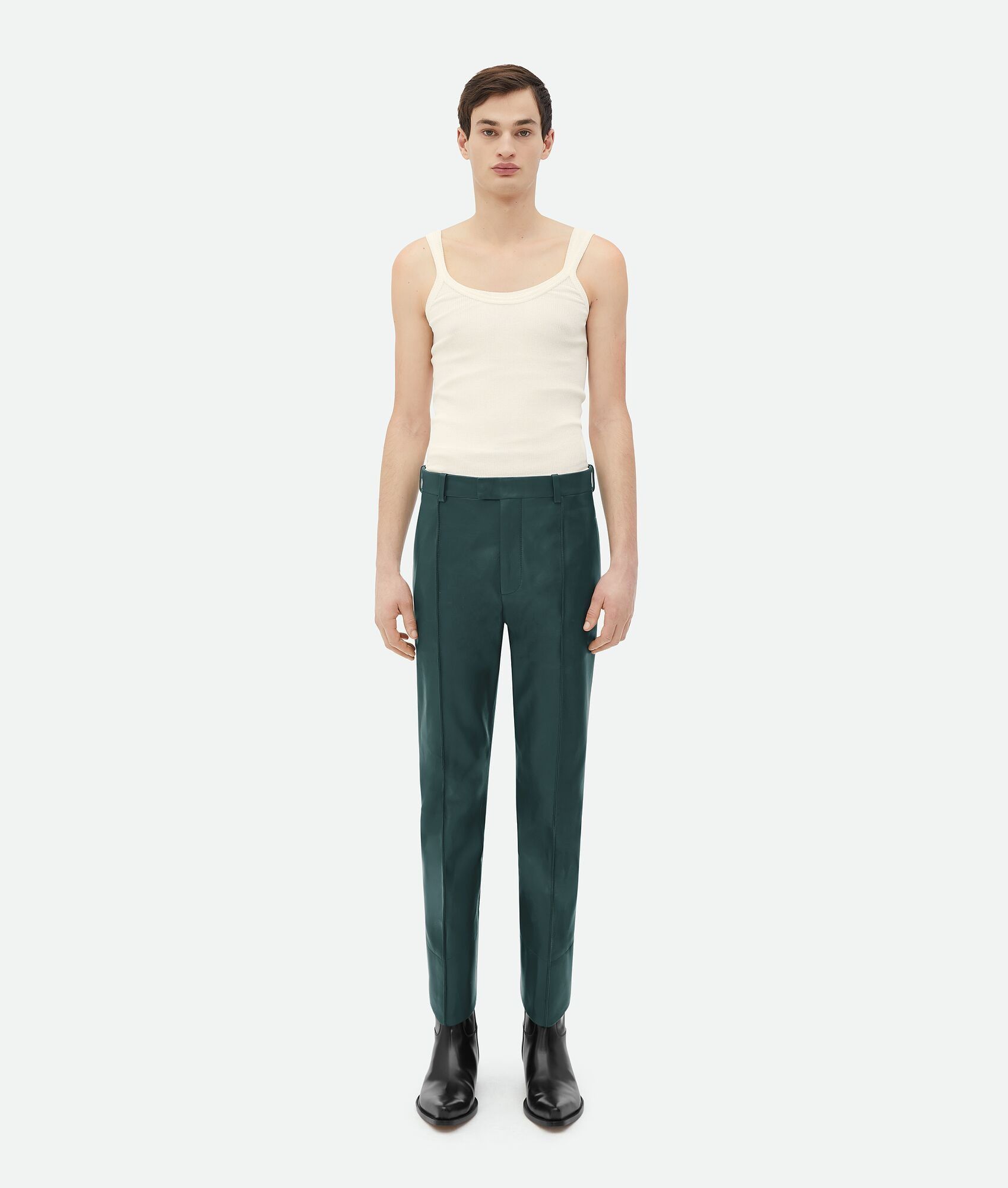 Bottega Veneta o1loc1c0325 743879 Curved Shape Leather Trouser in Petrol Size US 30 / EU 46 - 1 Thumbnail