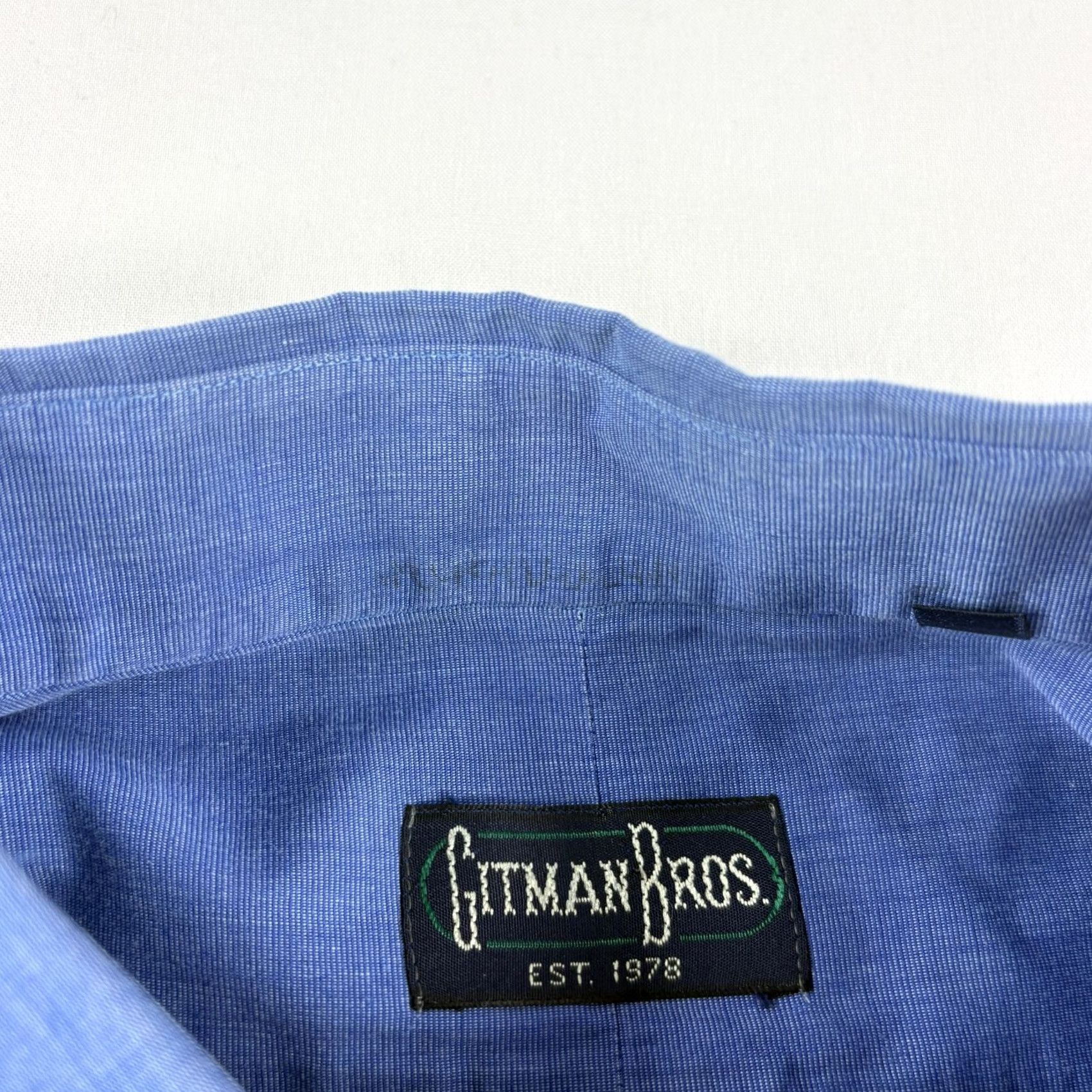 Vintage Gitman Bros Shirt Mens 17.5 Blue Button-Up Long Sleeve Dress Shirt Casual Formal Size 48R - 4 Thumbnail