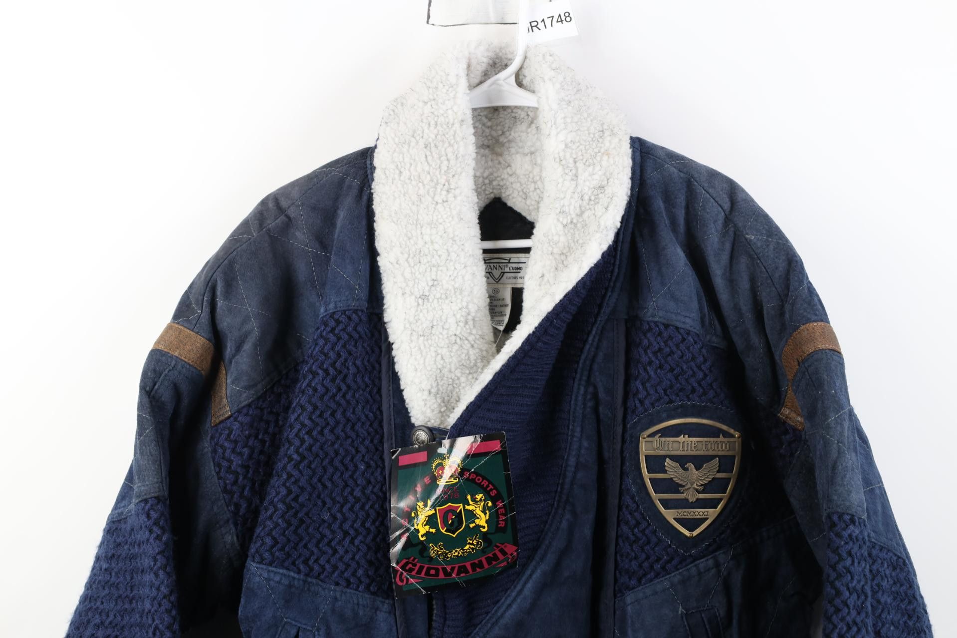 Vintage Deadstock Vintage 90s Streetwear Leather Sweater Jacket Blue Size US S / EU 44-46 / 1 - 2 Thumbnail