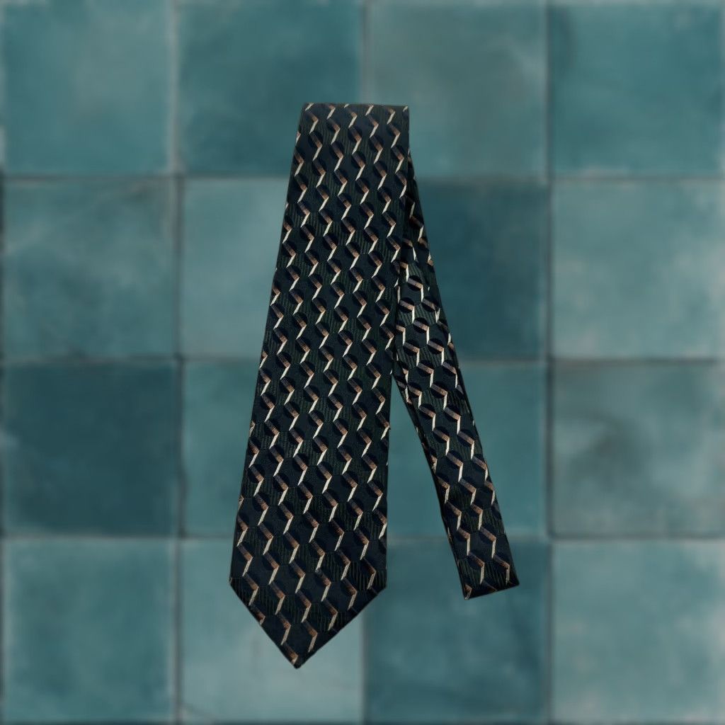 Ermenegildo Zegna VINTAGE Ermenegildo Zegna Neck Tie Men’s 56” Green Geometric Silk Italy Size ONE SIZE - 1 Thumbnail