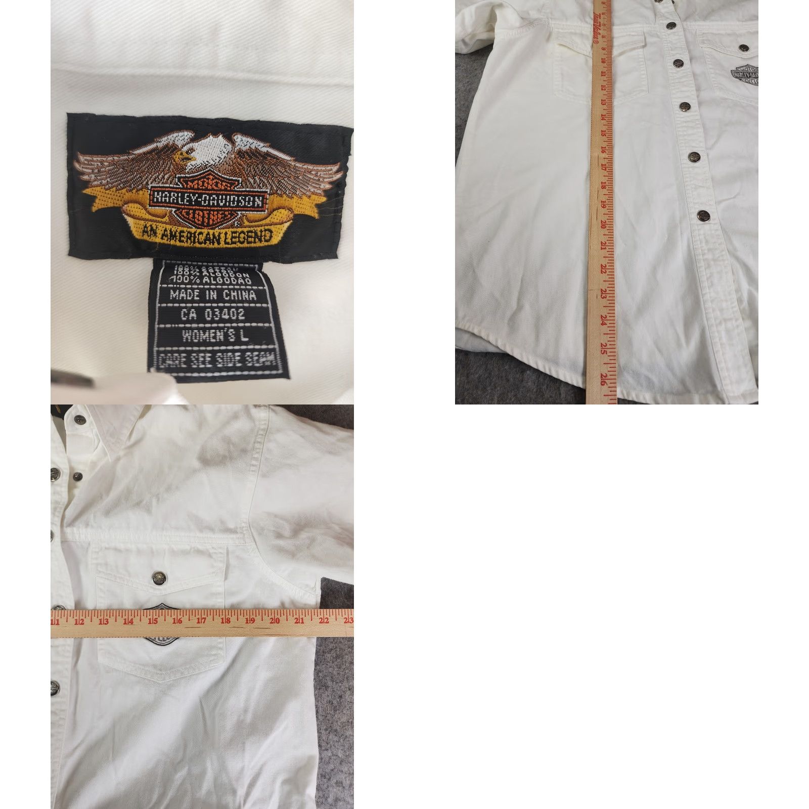 Harley Davidson Harley-Davidson Shirt Women’s Large Denim White Button Snap Embroidered Biker Shirt Size L / US 10 / IT 46 - 8 Thumbnail