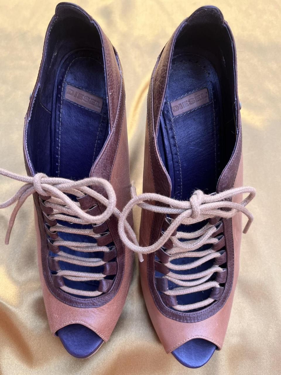 Diesel Diesel Brown Lace-Up Peep Toe Heels Size US 7 / IT 37 - 4 Thumbnail
