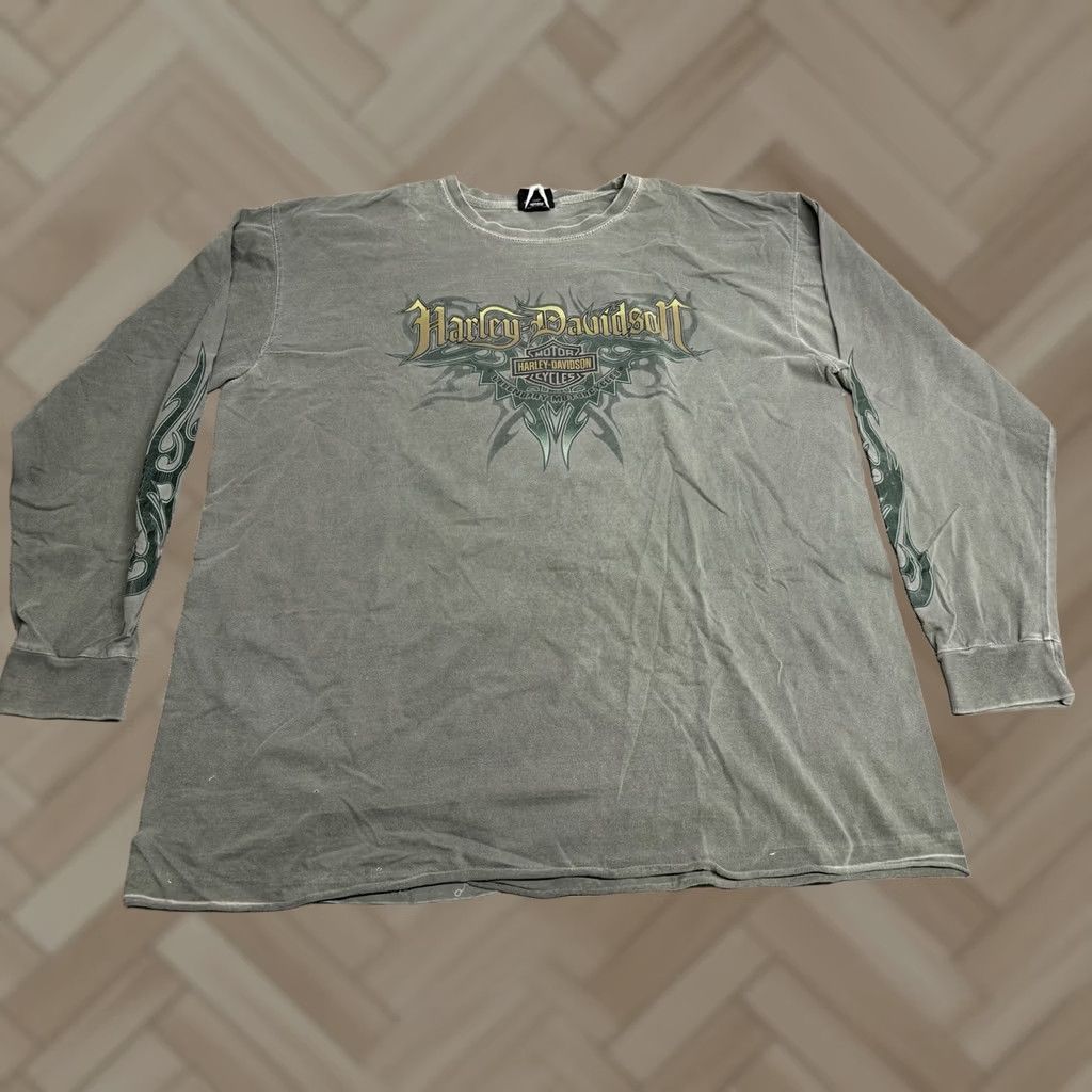 Harley Davidson VINTAGE Harley-Davidson T-Shirt Long Sleeve Adult XL Gray Birch Run Michigan Tribal Hits Size US XL / EU 56 / 4 - 1 Thumbnail