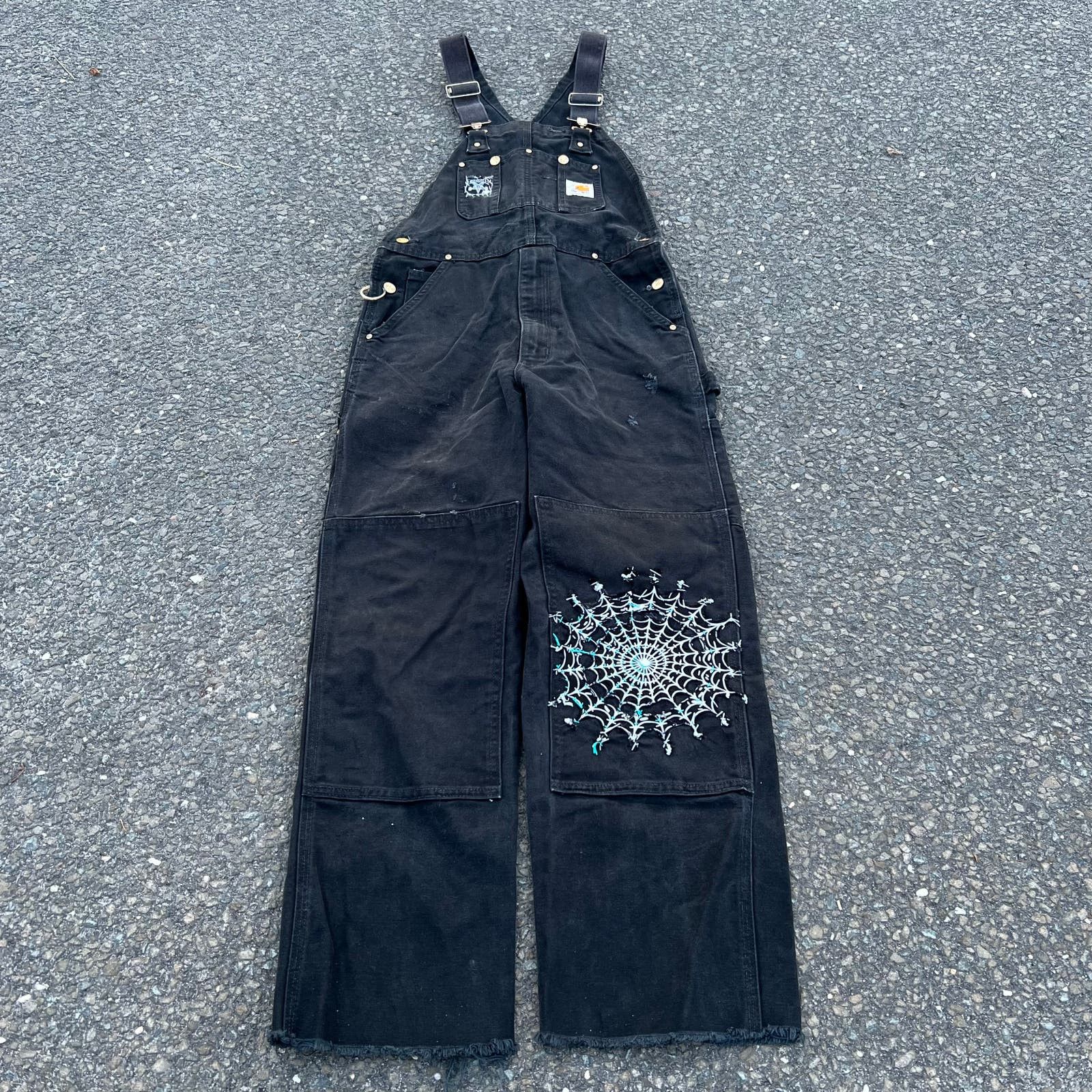 image of Y2K Embroidered Carhartt Double Knee Work Overalls in Black, Men's (Size 33)