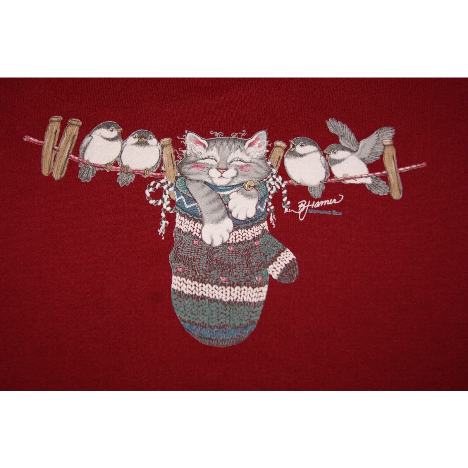 Other VTG Morning Sun Birds Kitten In Mitten Sweatshirt Womens L Size L / US 10 / IT 46 - 2 Thumbnail