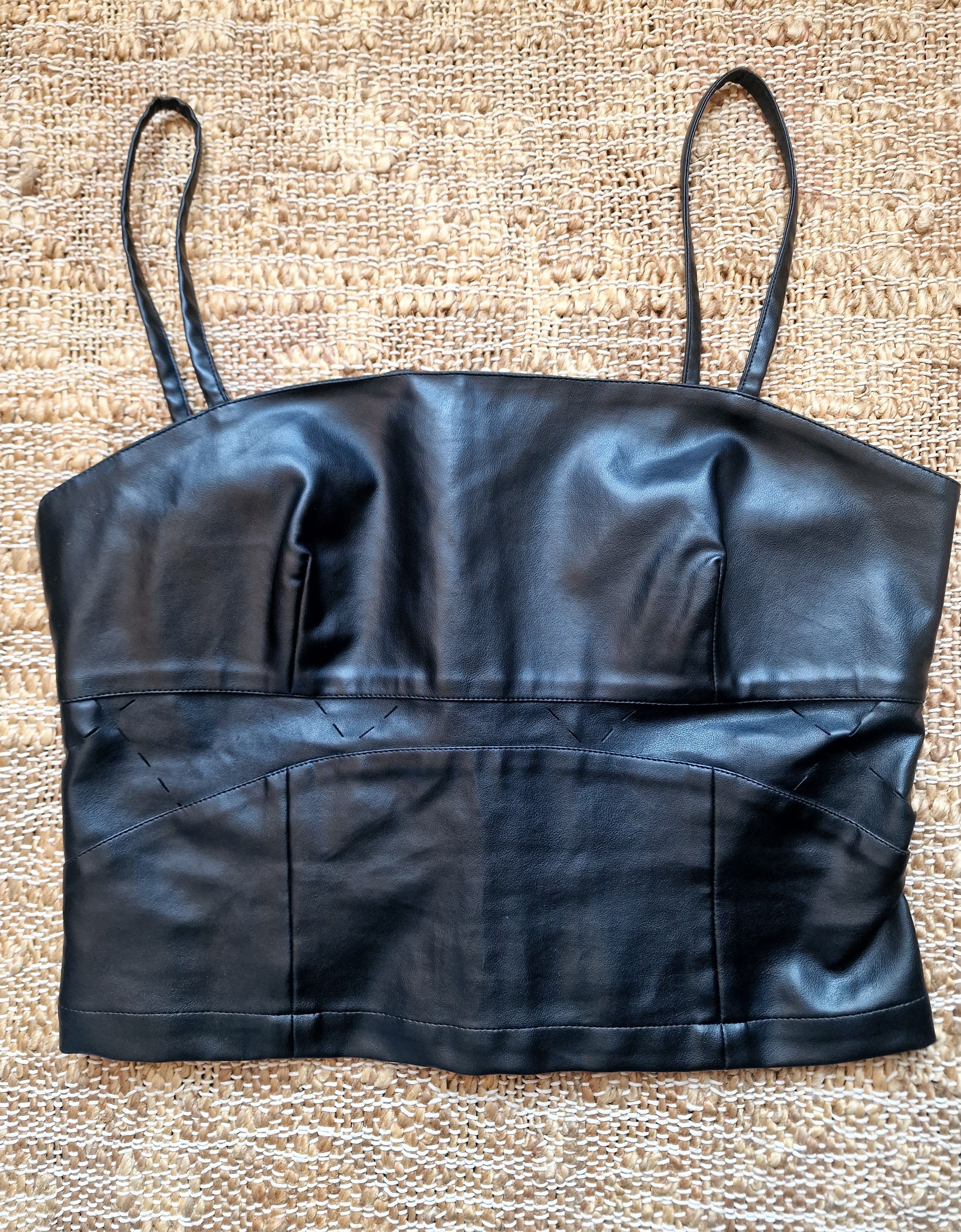 Gianni Versace Fake Leather Bondage Corset Tee Top Bustier
