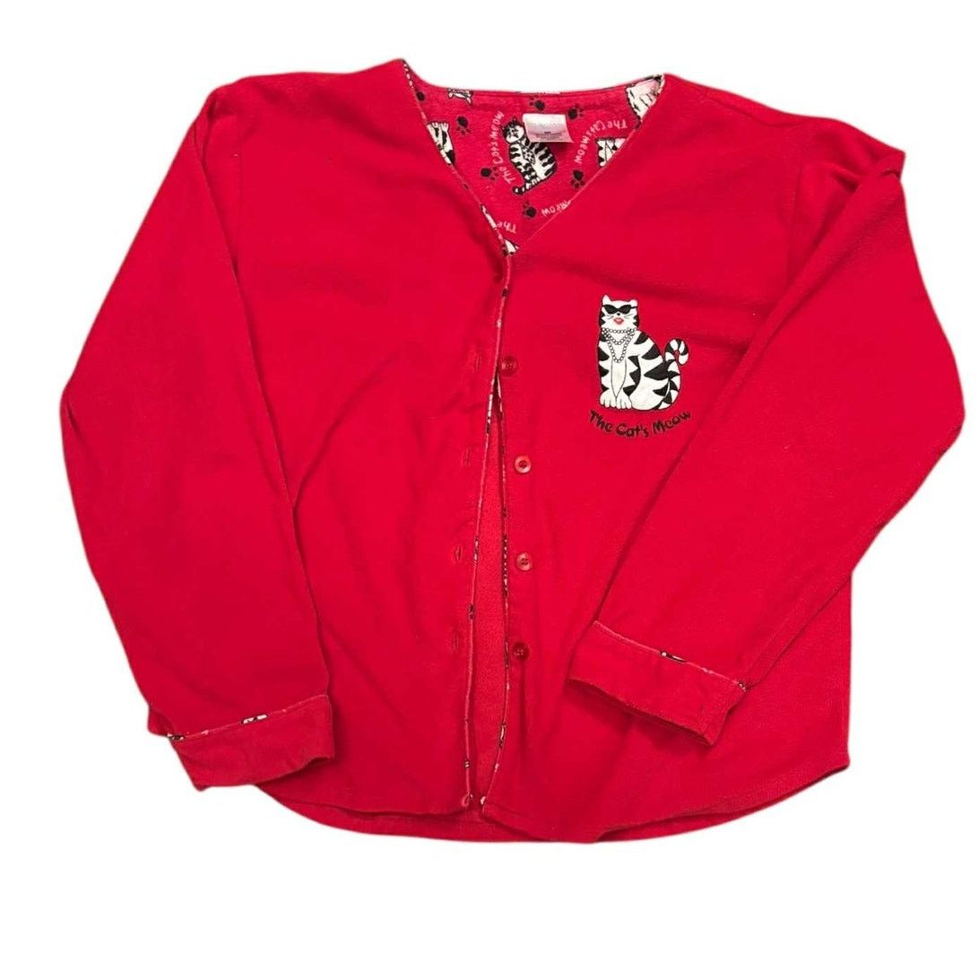 Other The Cat’s Meow Red Button Up Fleece Cardigan Sweater Top MD Size M / US 6-8 / IT 42-44 - 2 Thumbnail
