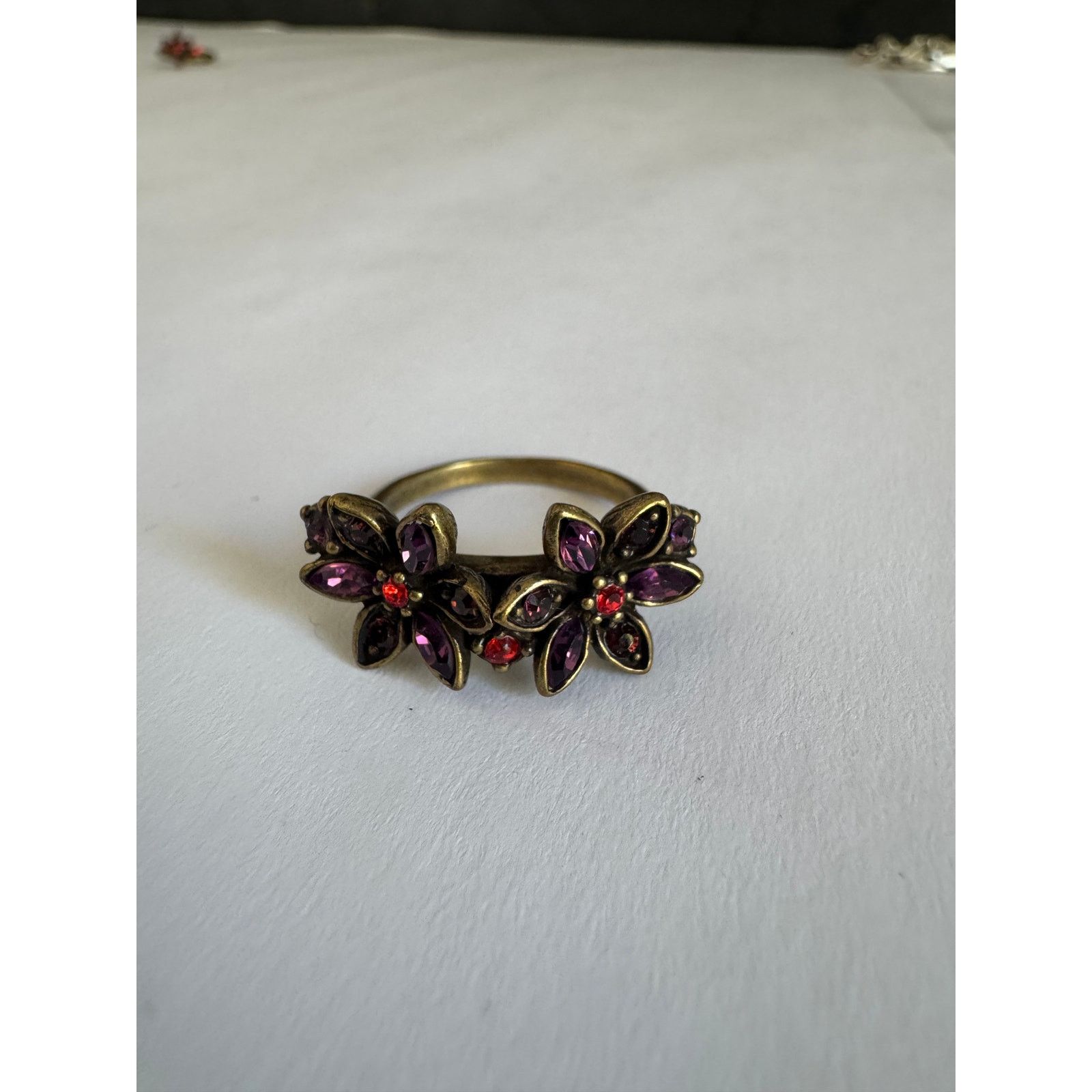 Anna Sui 00s Anna Sui Purple and Red Double Flower Ring Size ONE SIZE - 1 Thumbnail