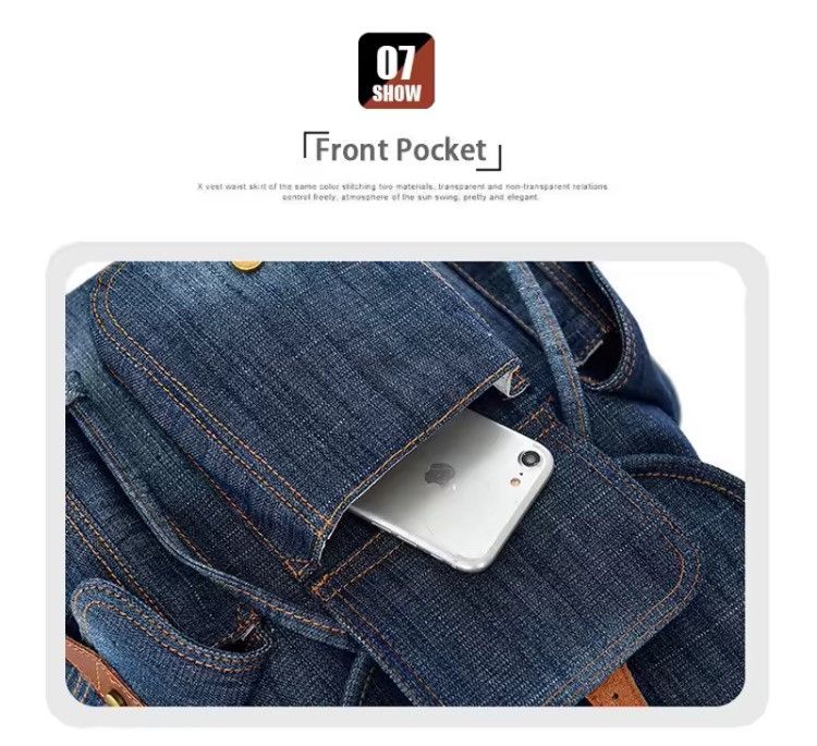Other Y2K Blue Denim Drawstring Backpack Unisex Size ONE SIZE - 8 Thumbnail
