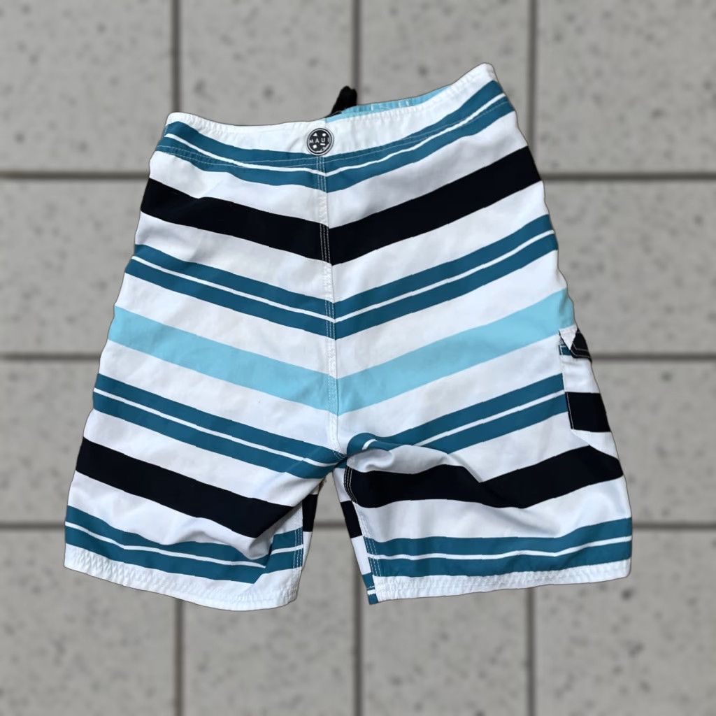 AQUA VINTAGE Maui and Sons Swim Trunks Mens 30 Teal Blue Aqua White Striped Surf Board Shorts Size US 30 / EU 46 - 1 Thumbnail