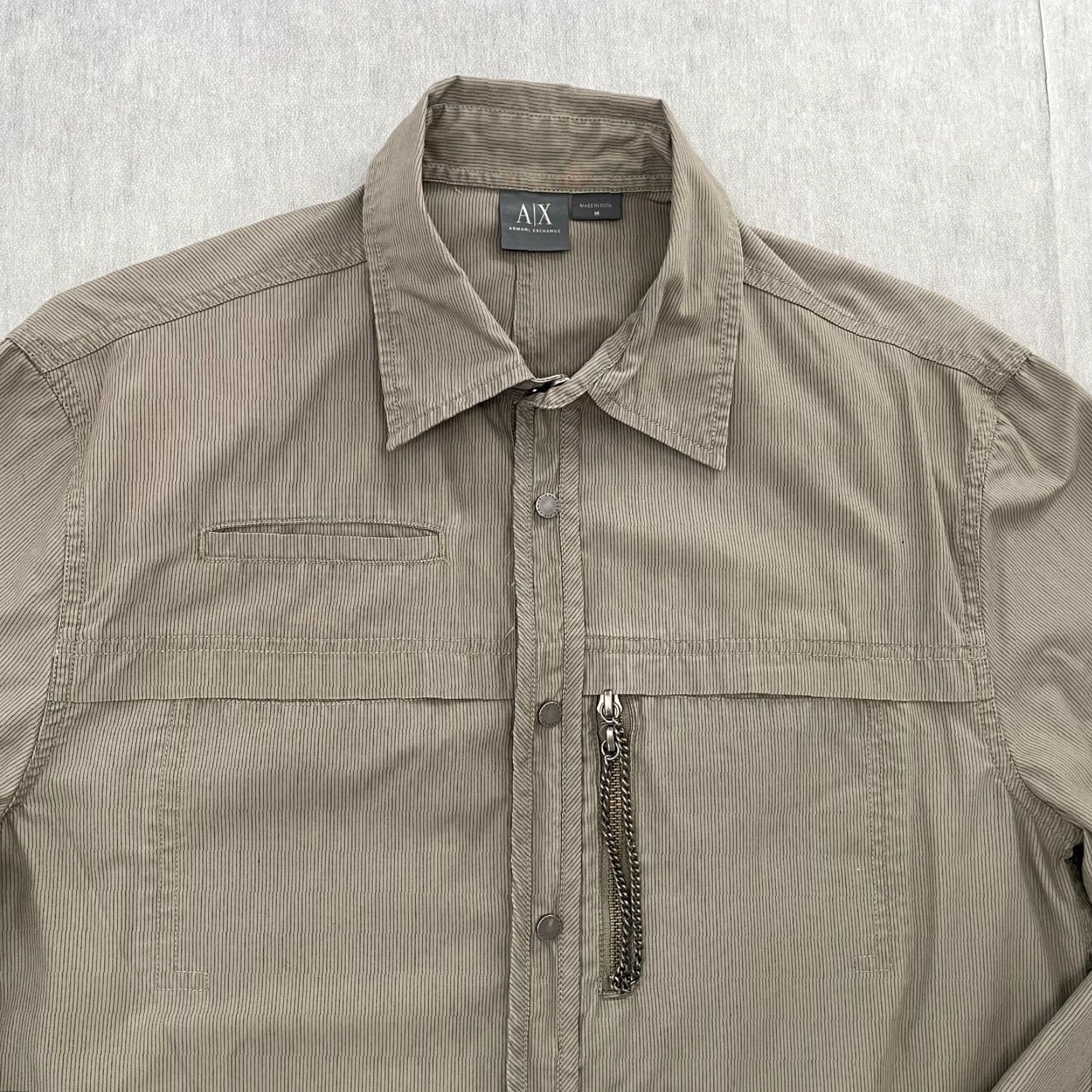 Armani Exchange Armani Exchange Shirt Adult Medium Tan Button Up Long Sleeve Zip Pocket Mens M Size US M / EU 48-50 / 2 - 3 Thumbnail