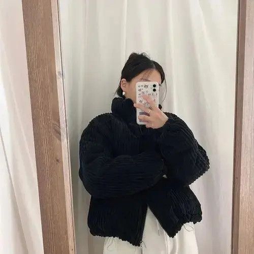 Japanese Brand Zoki Casual Thick Women Corduroy Puffy Coat Simple Korean Size ONE SIZE - 2 Thumbnail
