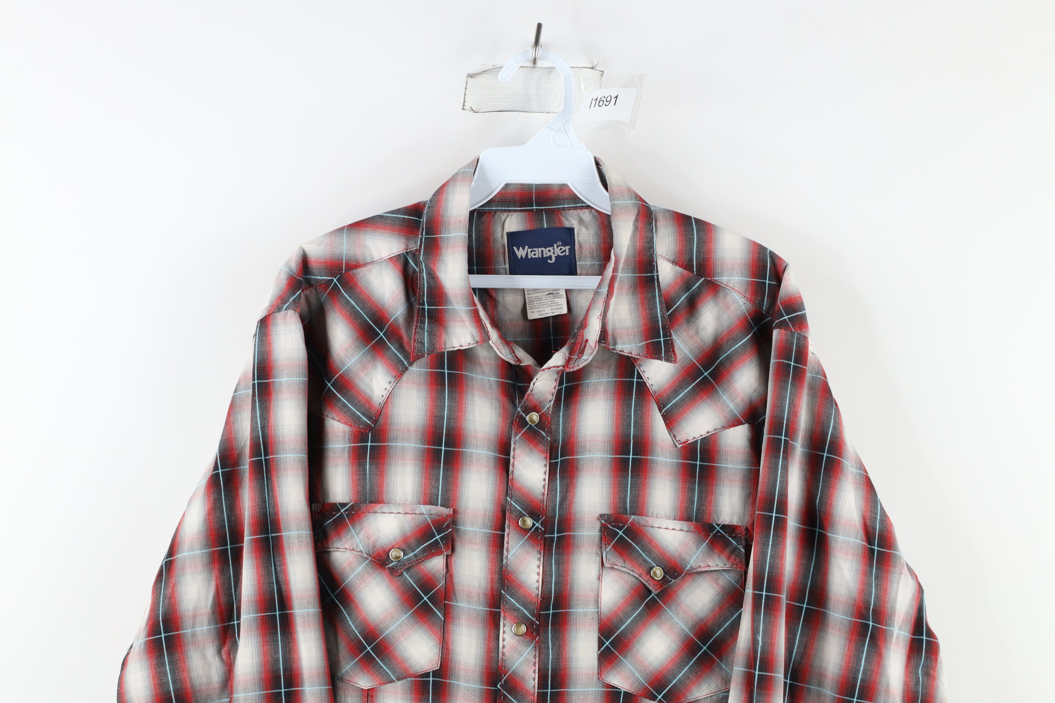 Vintage × Wrangler Vintage 90s Wrangler Snap Button Collared Shirt Plaid Size US L / EU 52-54 / 3 - 2 Thumbnail