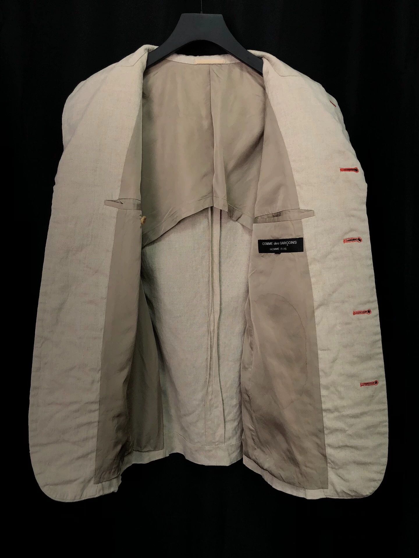 Comme des Garcons CDG Homme+ 1994SS Smart Boy Beige Linen Jacket Red Stitch Size US M / EU 48-50 / 2 - 3 Thumbnail