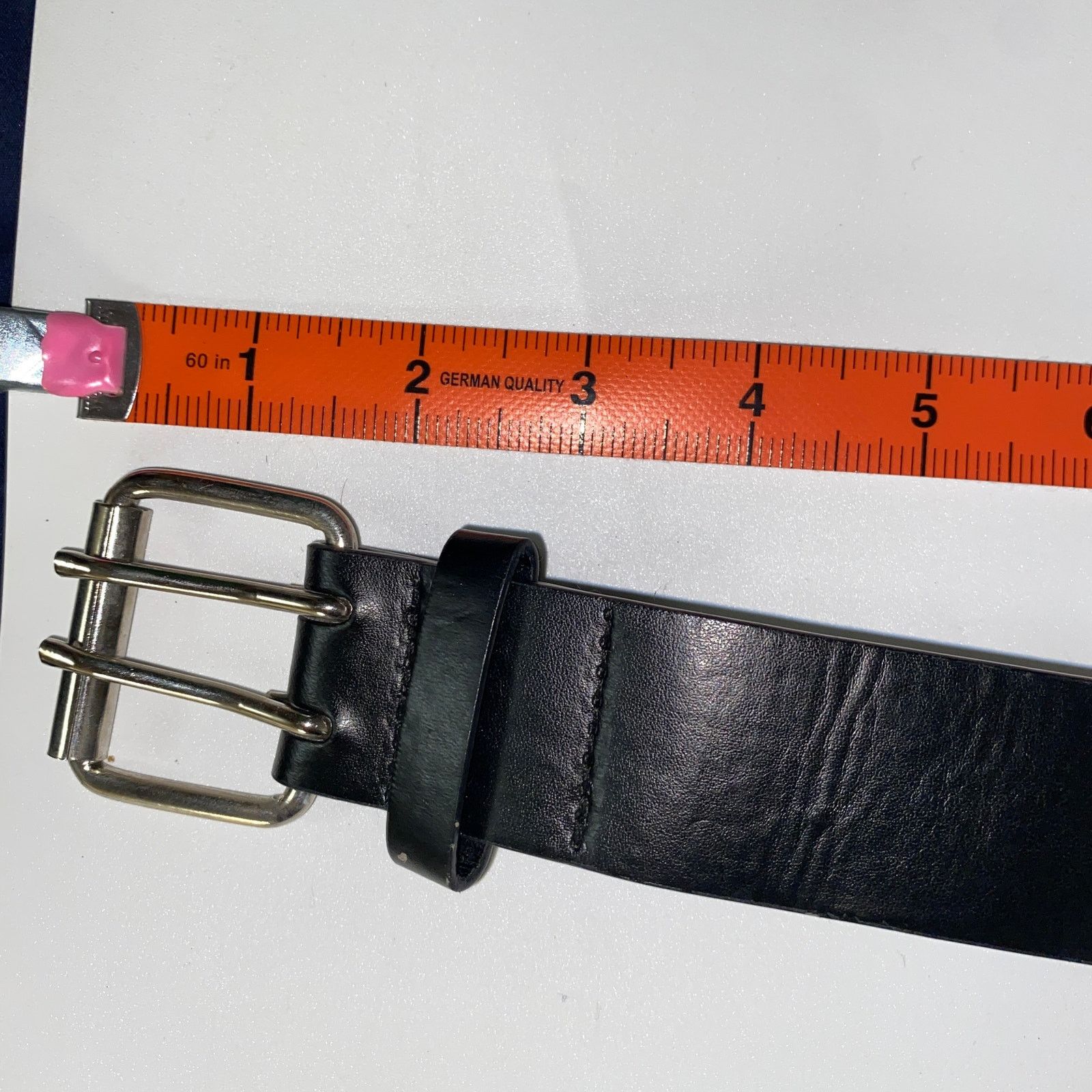 Other Black Faux Leather Double Prong Belt Silver-Tone Hardware Size ONE SIZE - 2 Thumbnail