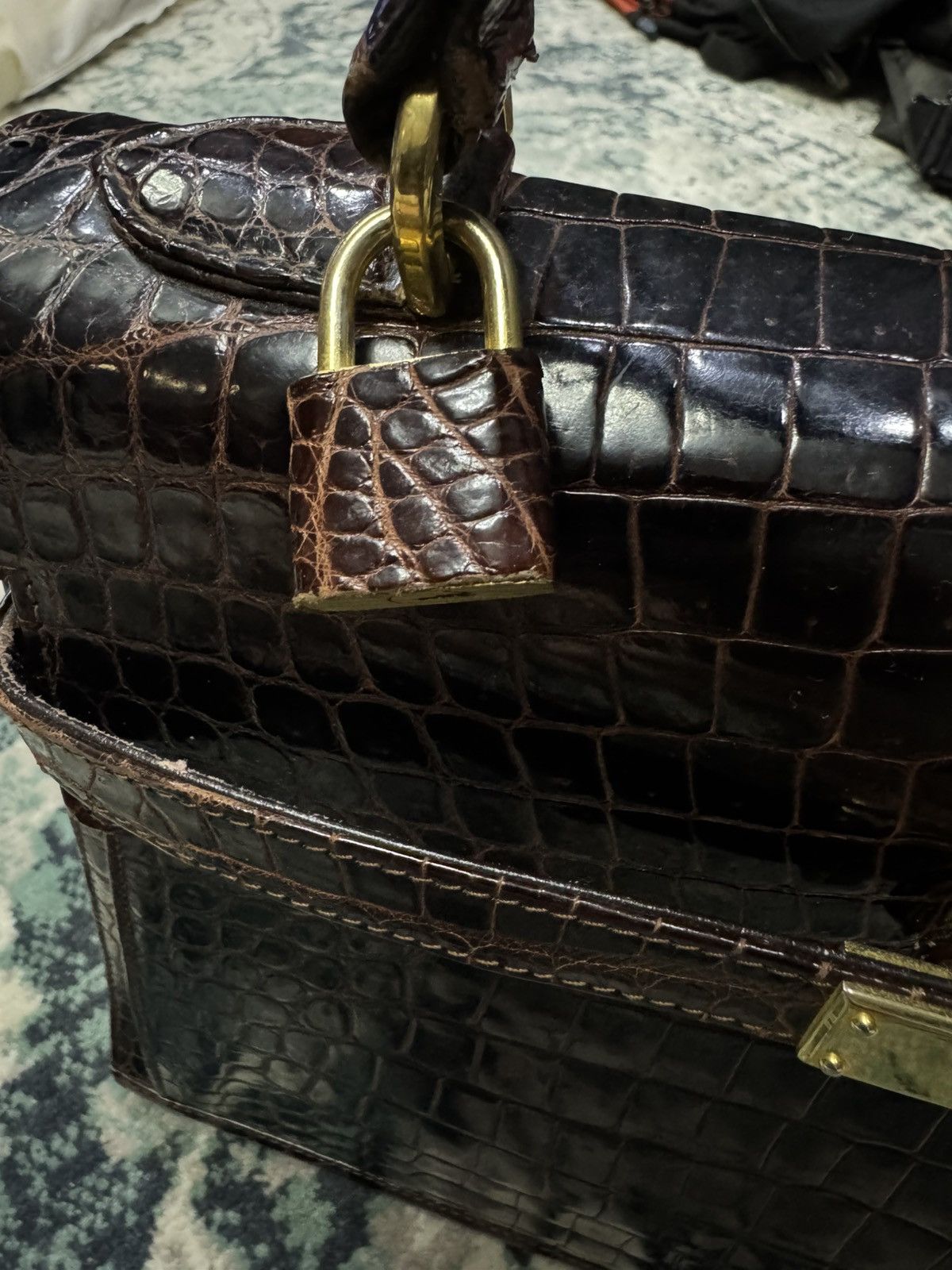 Genuine Leather VINTAGE BIANCHI & NARDI DARK BROWN CROCODILE LEATHER BAG Size ONE SIZE - 7 Thumbnail