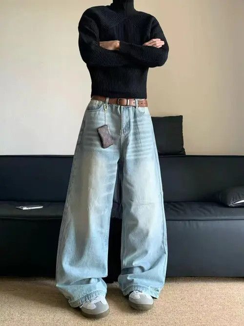 Other Men's light blue washed retro straight jeans Size US 34 / EU 50 - 1 Thumbnail