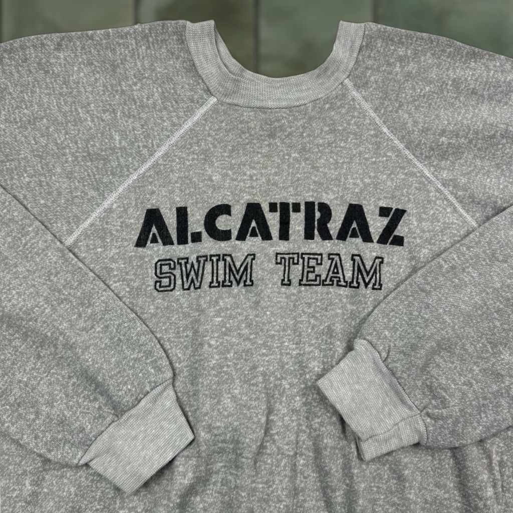 VINTAGE Alcatraz Swim Team Sweatshirt Adult Large Gray 60s 70s USA College Parody Mens