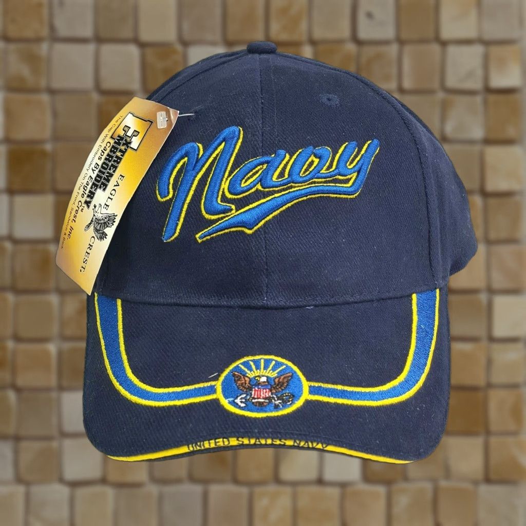 Vintage VINTAGE USA Navy American Snapback Adjustable Hat Baseball Cap Navy Blue Twill Retro Hat Mens Eagle Crest Size ONE SIZE - 1 Thumbnail