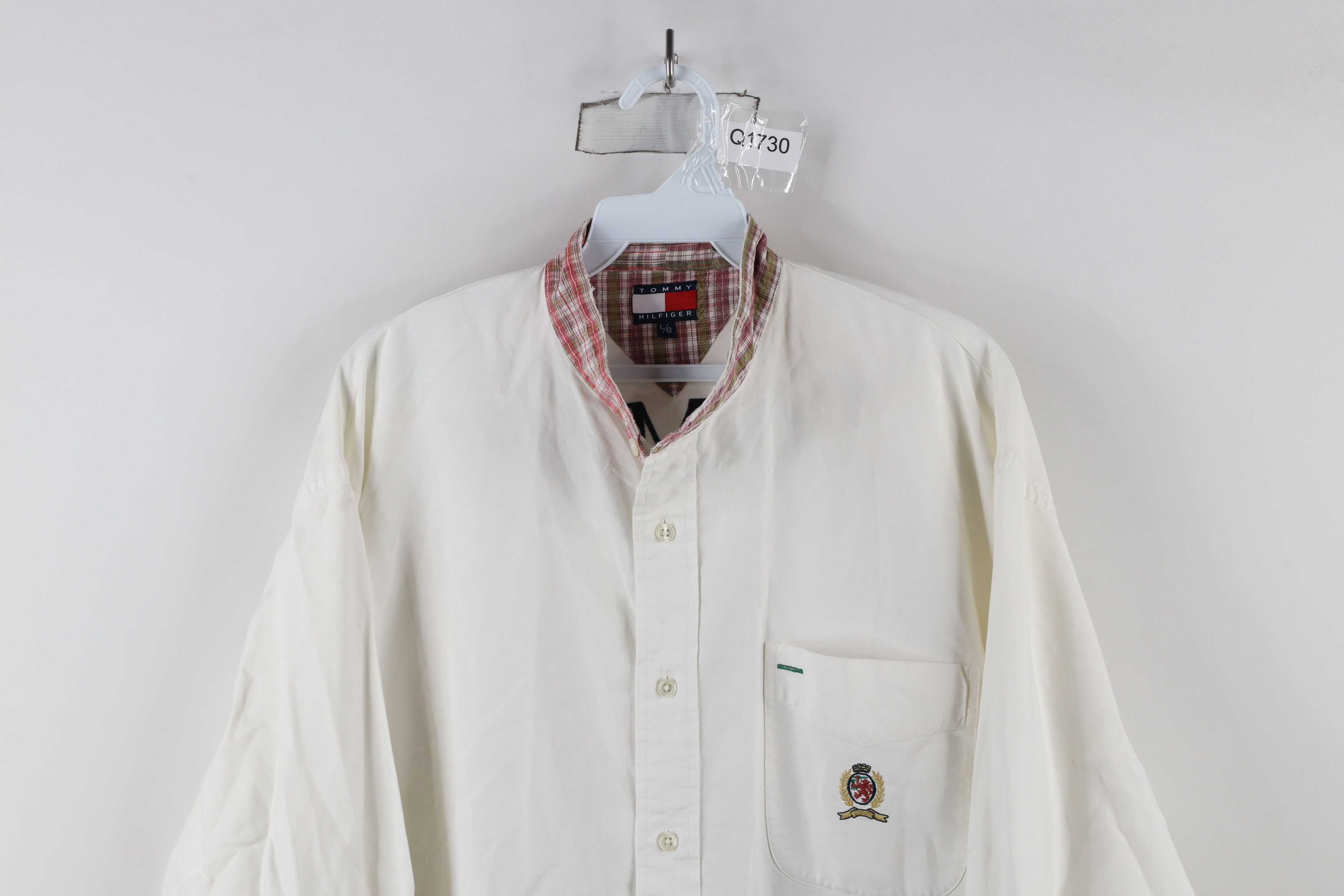 Tommy Hilfiger × Vintage Vintage 90s Tommy Hilfiger Big Logo Band Collar Button Shirt Size US L / EU 52-54 / 3 - 2 Thumbnail