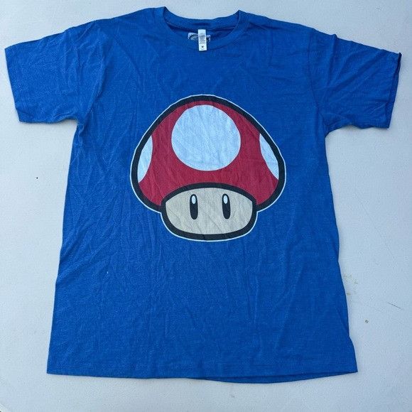 Nintendo NEW SUPER MARIO BROS NINTENDO MUSHROOMS BLUE T-SHIRT SZ MEDI Size US M / EU 48-50 / 2 - 2 Thumbnail