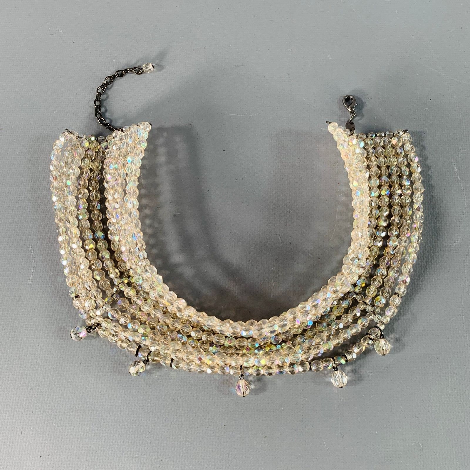 VINTAGE Clear Beaded Metal Choker Necklace