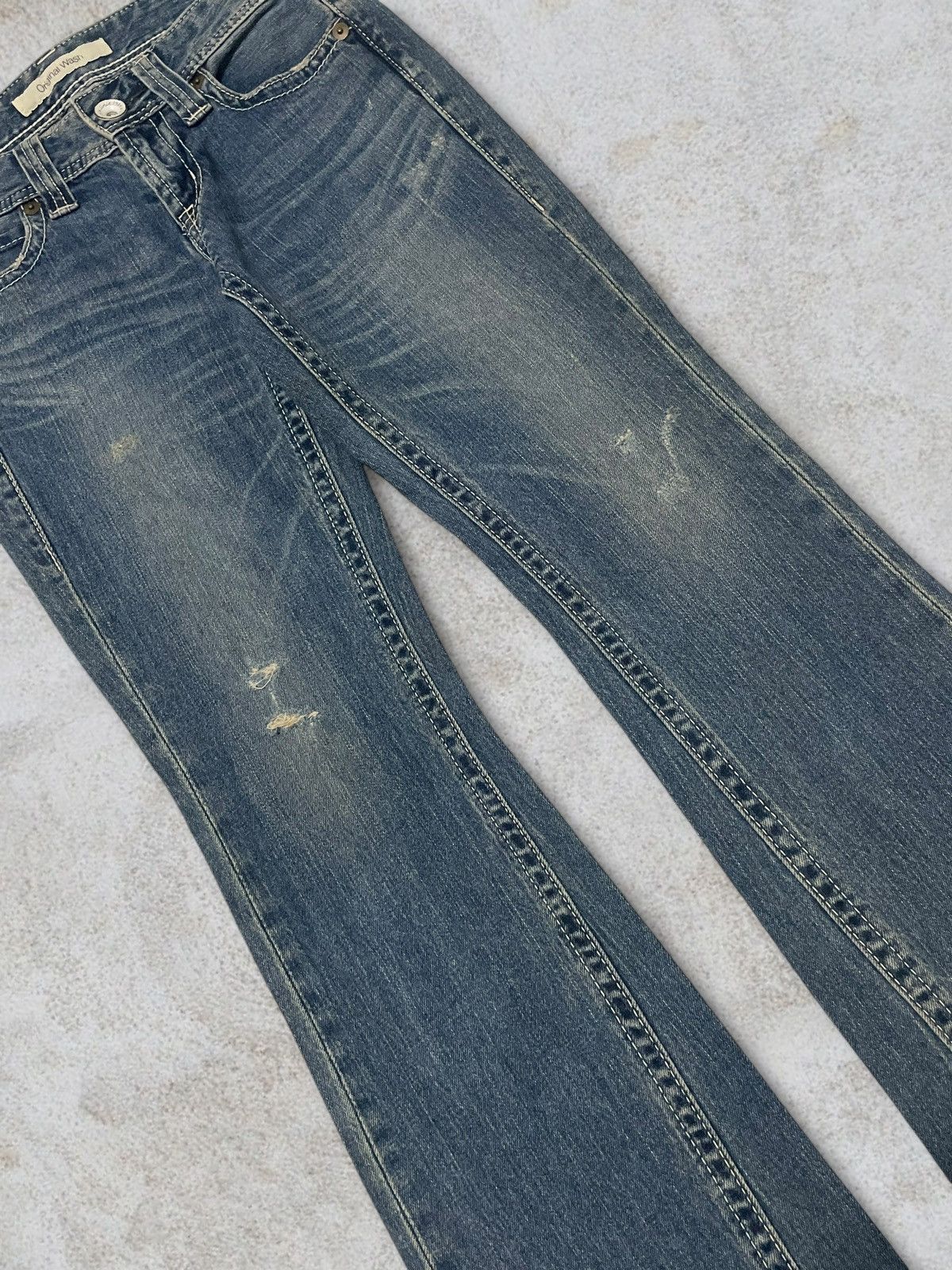 Marni × Uniqlo Vintage Y2k Uniqlo Blue Wash Women Ripped Flared Jeans Size 29" - 4 Thumbnail
